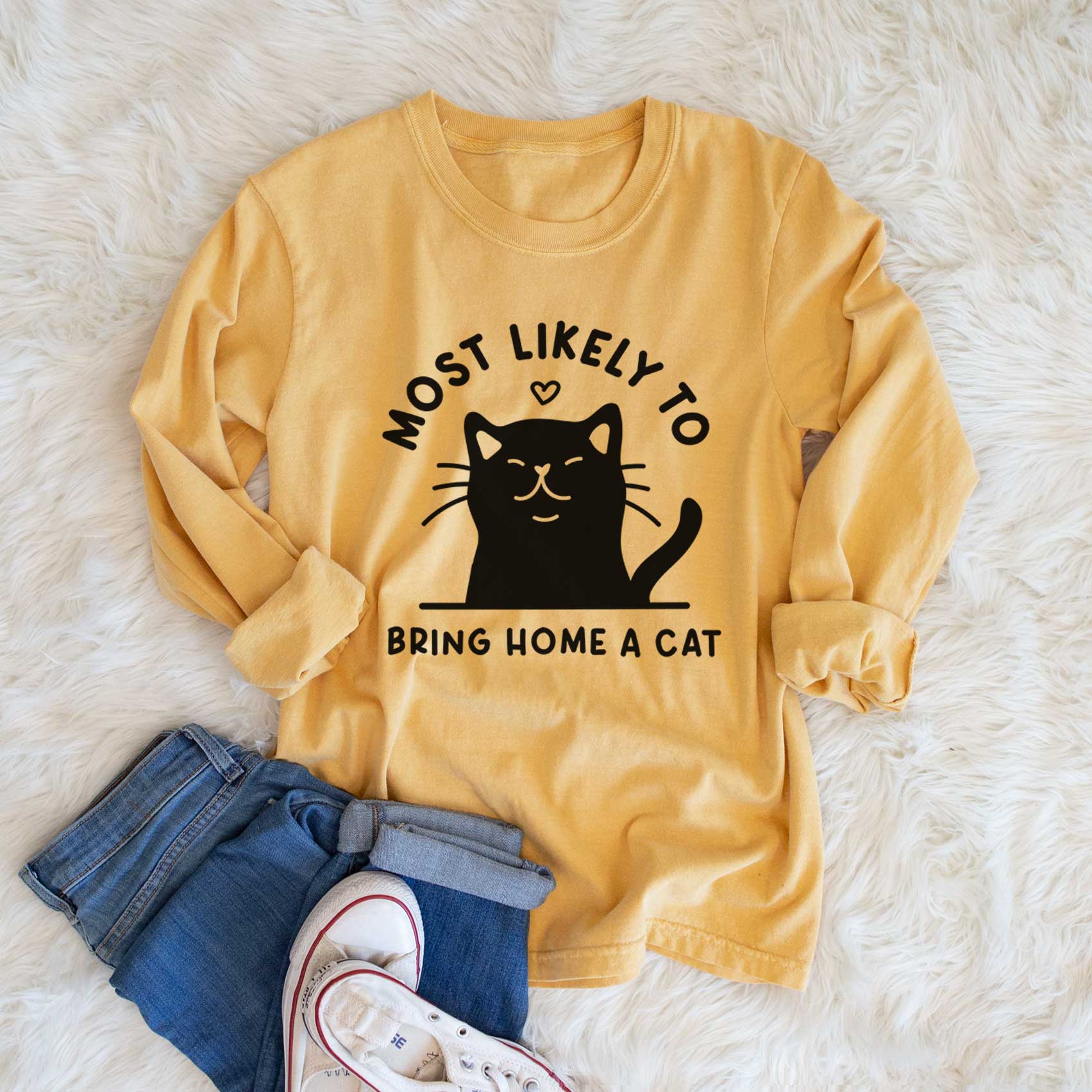 Most Likely to Bring Home a Cat - Black - Heavyweight 100% Cotton Long Sleeve