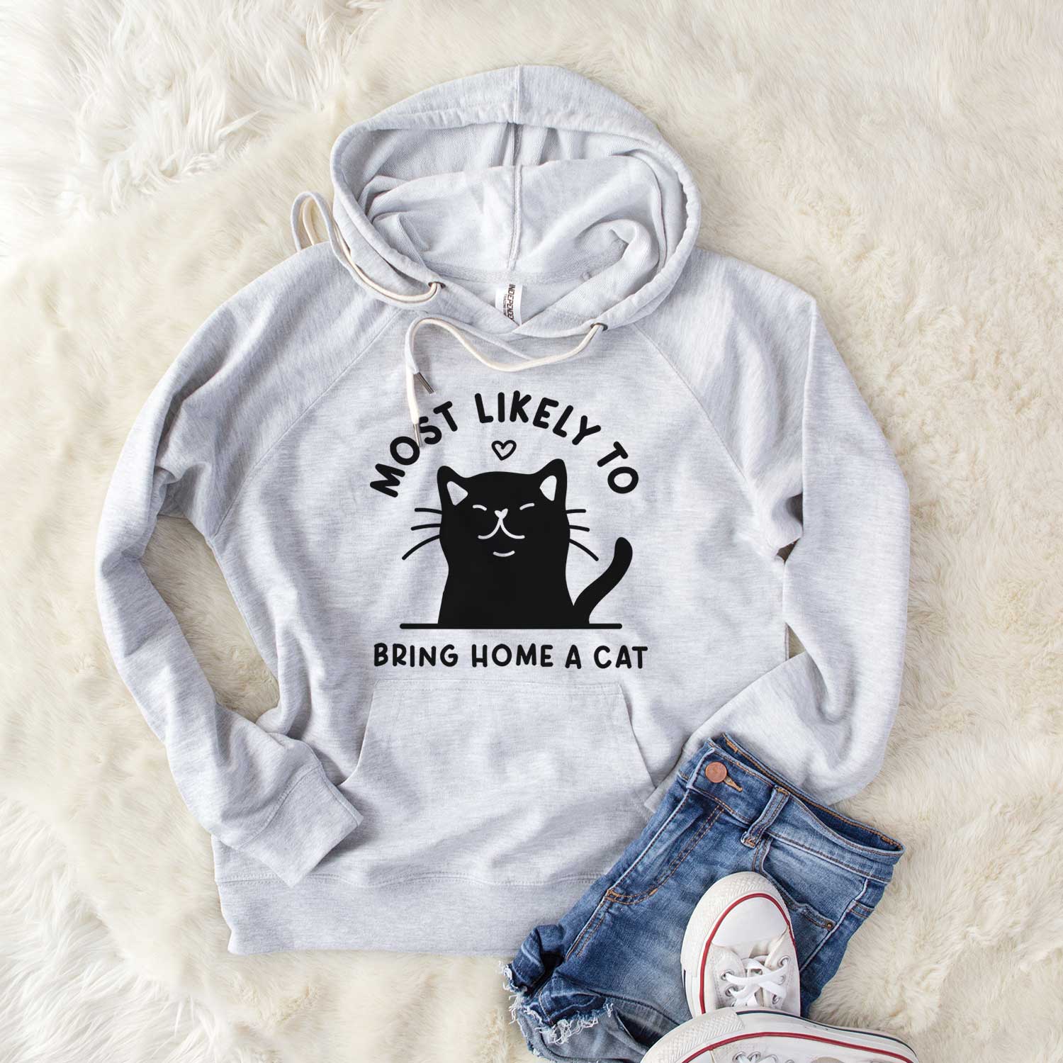 Most Likely to Bring Home a Cat - Black - Unisex Loopback Terry Hoodie