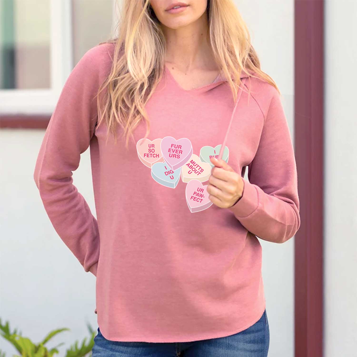 Dog Valentine Conversation Hearts  - Cali Wave Hooded Sweatshirt