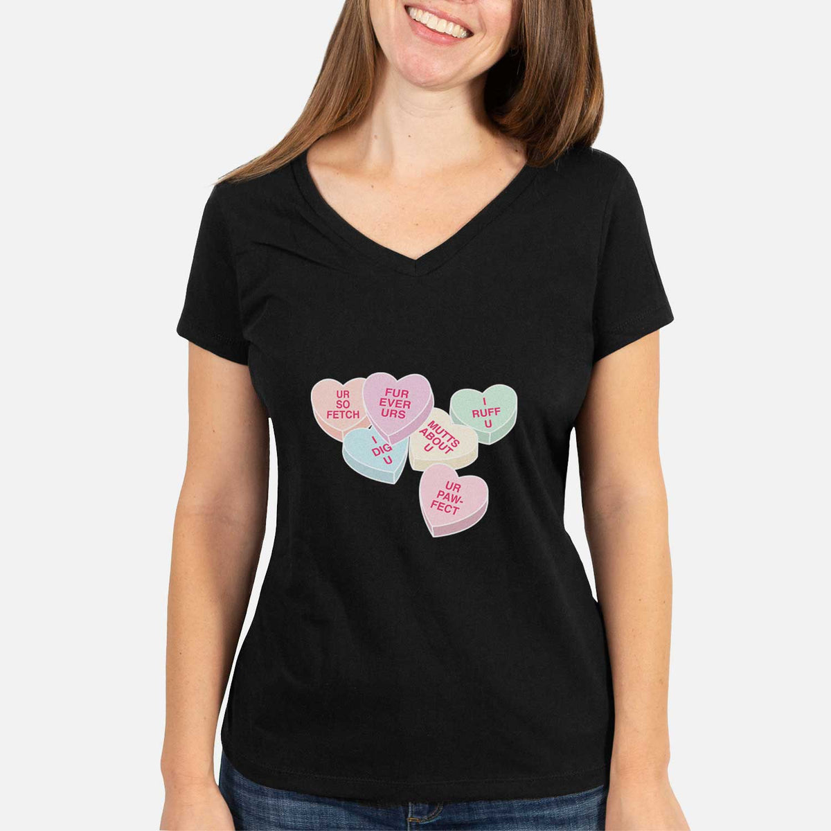 Dog Valentine Conversation Hearts  - Women's V-neck Shirt