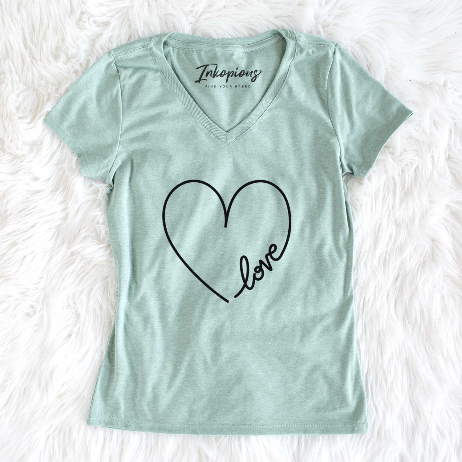 Hand Drawn Love Heart  - Women's V-neck Shirt