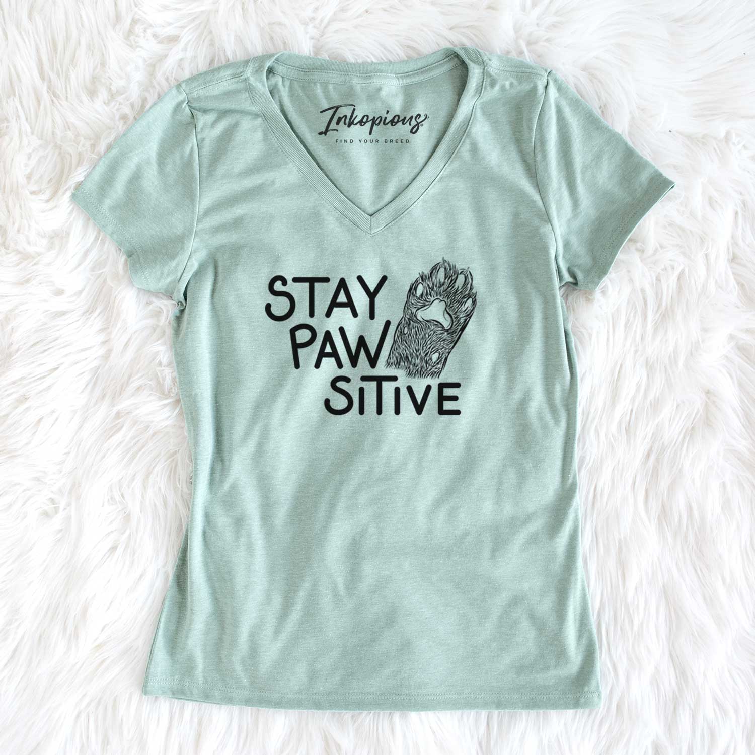 Stay Pawsitive - Cat Paw  - Women's V-neck Shirt