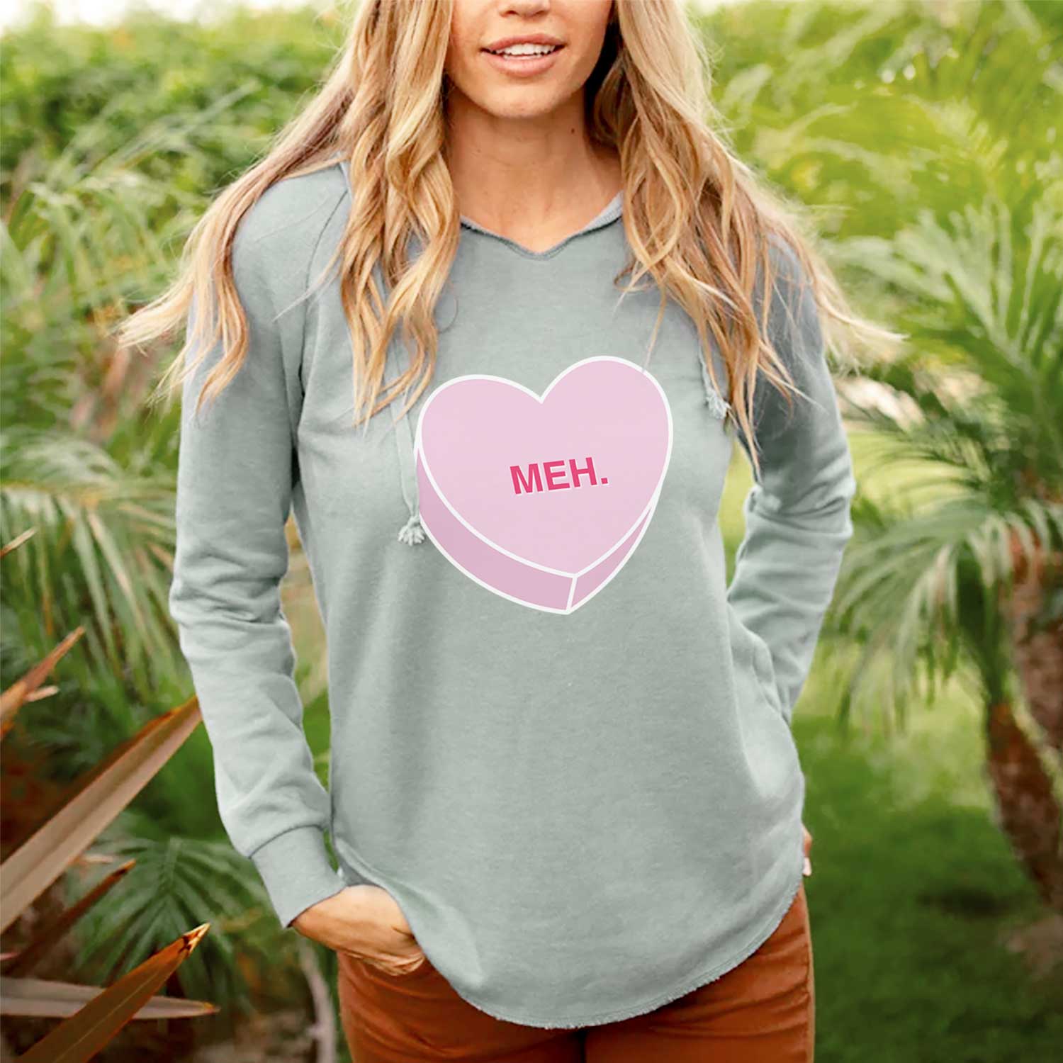 Meh Valentine Candy Heart  - Cali Wave Hooded Sweatshirt