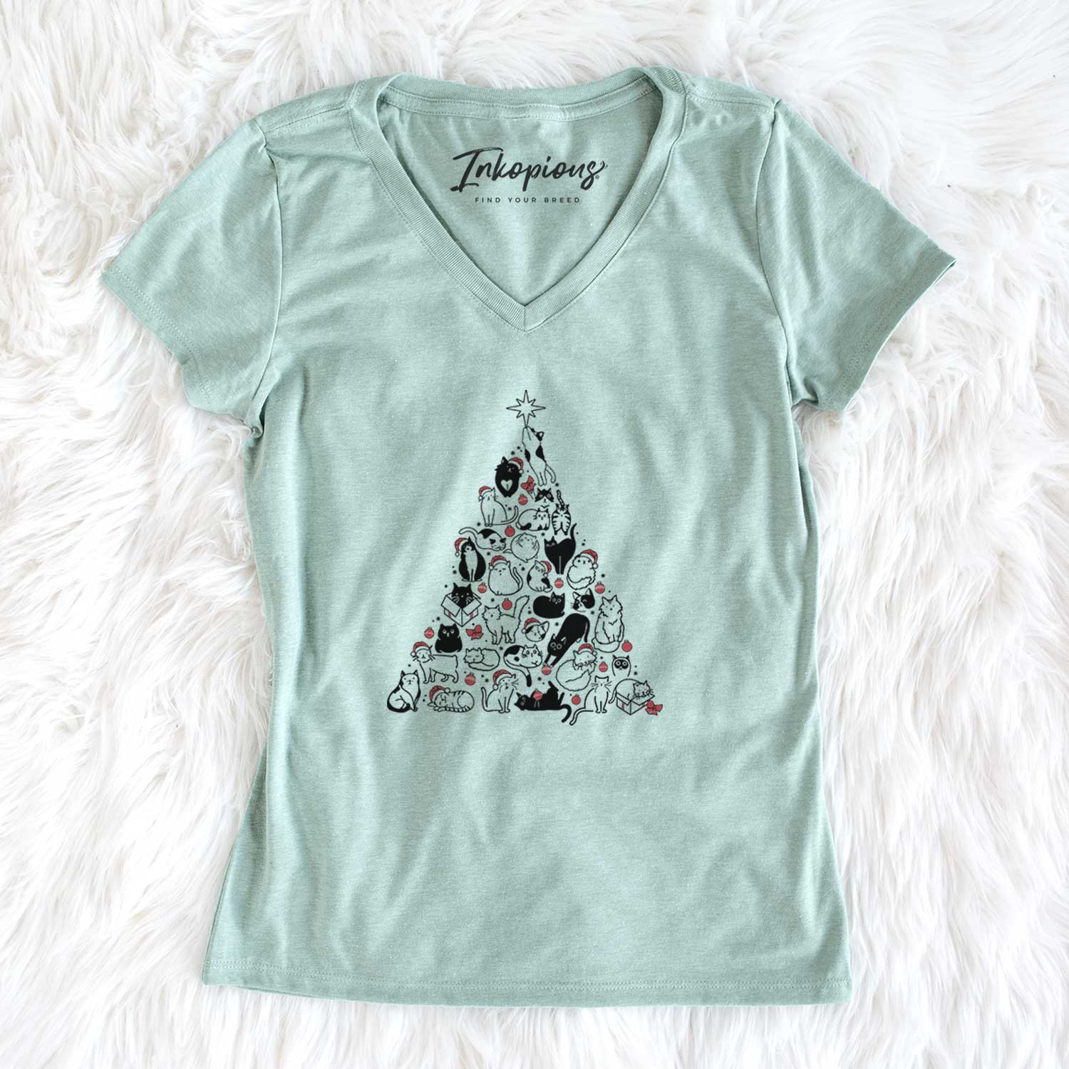 Christmas Tree of Cats - Women's V-neck Shirt