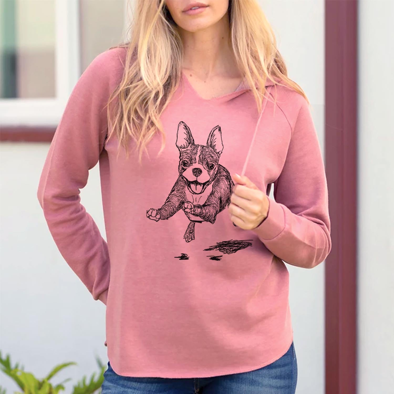 Doodled FiFi the Boston Terrier - Cali Wave Hooded Sweatshirt