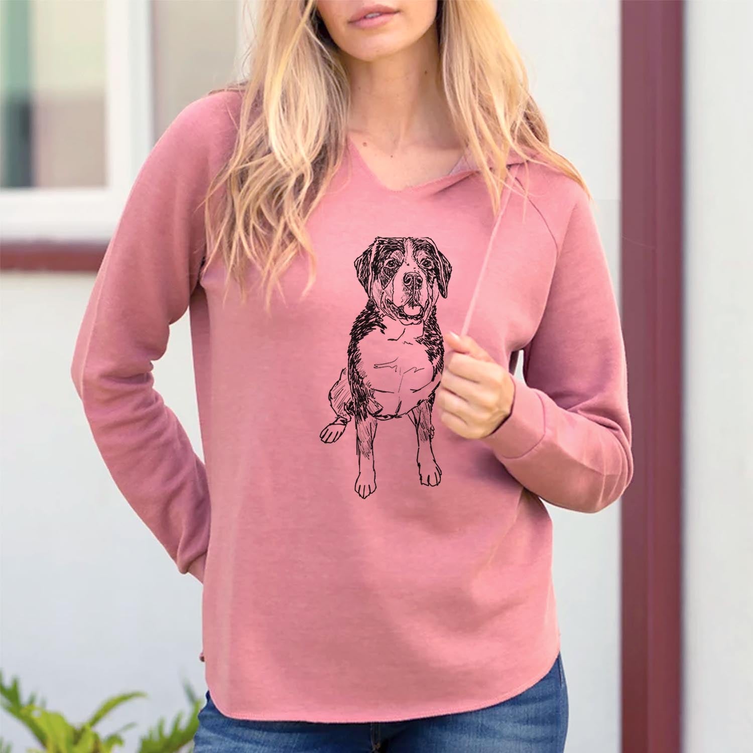 Doodled Harvey the Greater Swiss Mountain Dog - Cali Wave Hooded Sweatshirt