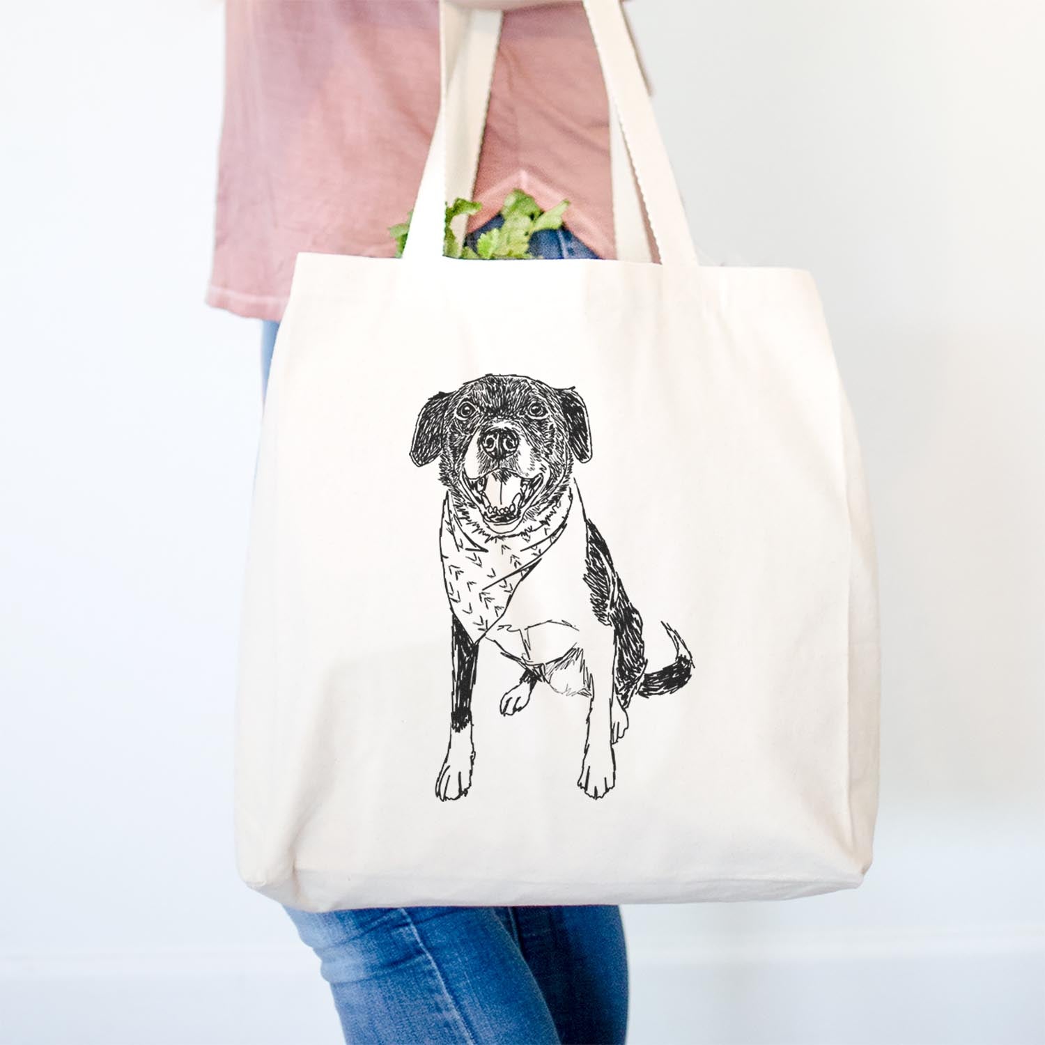 Doodled Tucker the Border Collie Pitbull Mix - Tote Bag