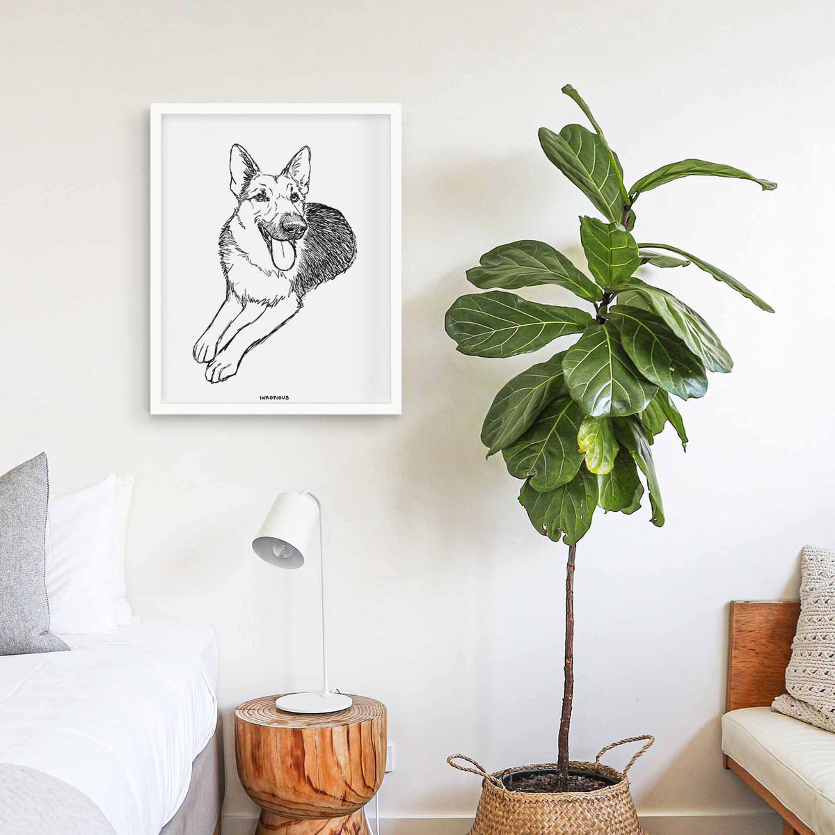 Doodled Ace the German Shepherd Art Print