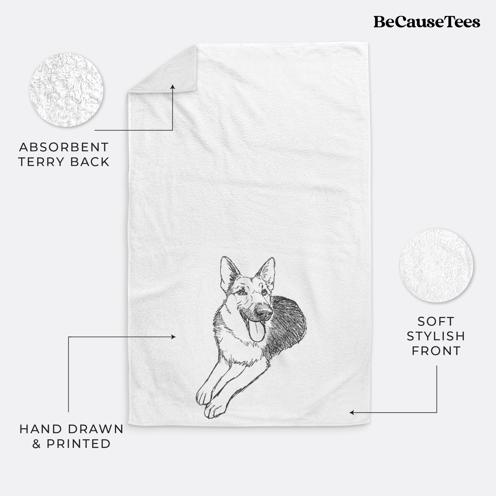 Doodled Ace the German Shepherd Decorative Hand Towel