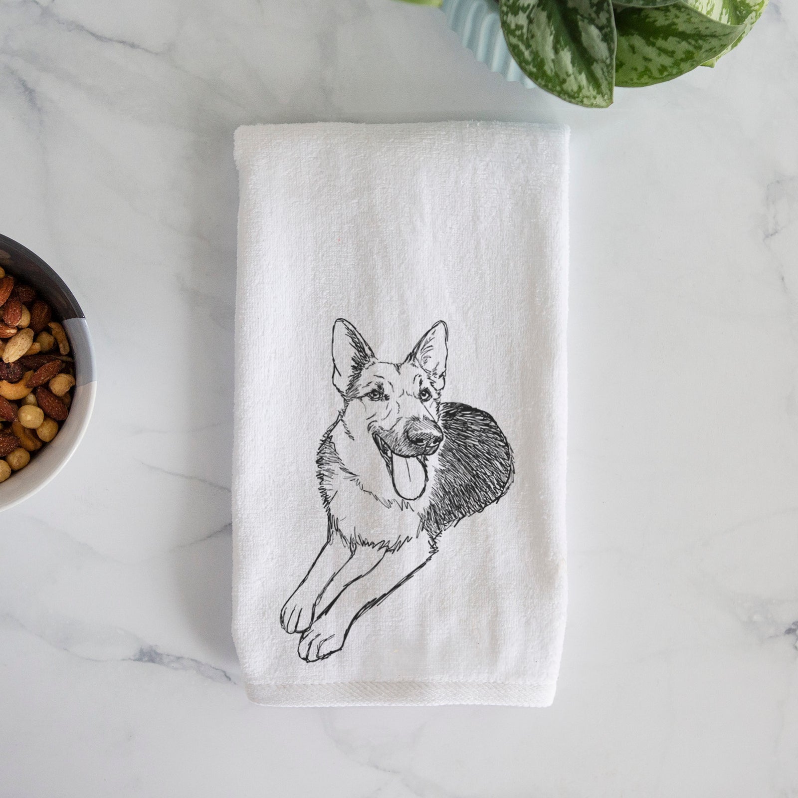 Doodled Ace the German Shepherd Decorative Hand Towel