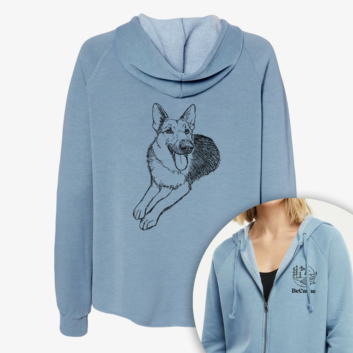 Doodled Ace the German Shepherd - Women&#39;s Cali Wave Zip-Up Sweatshirt