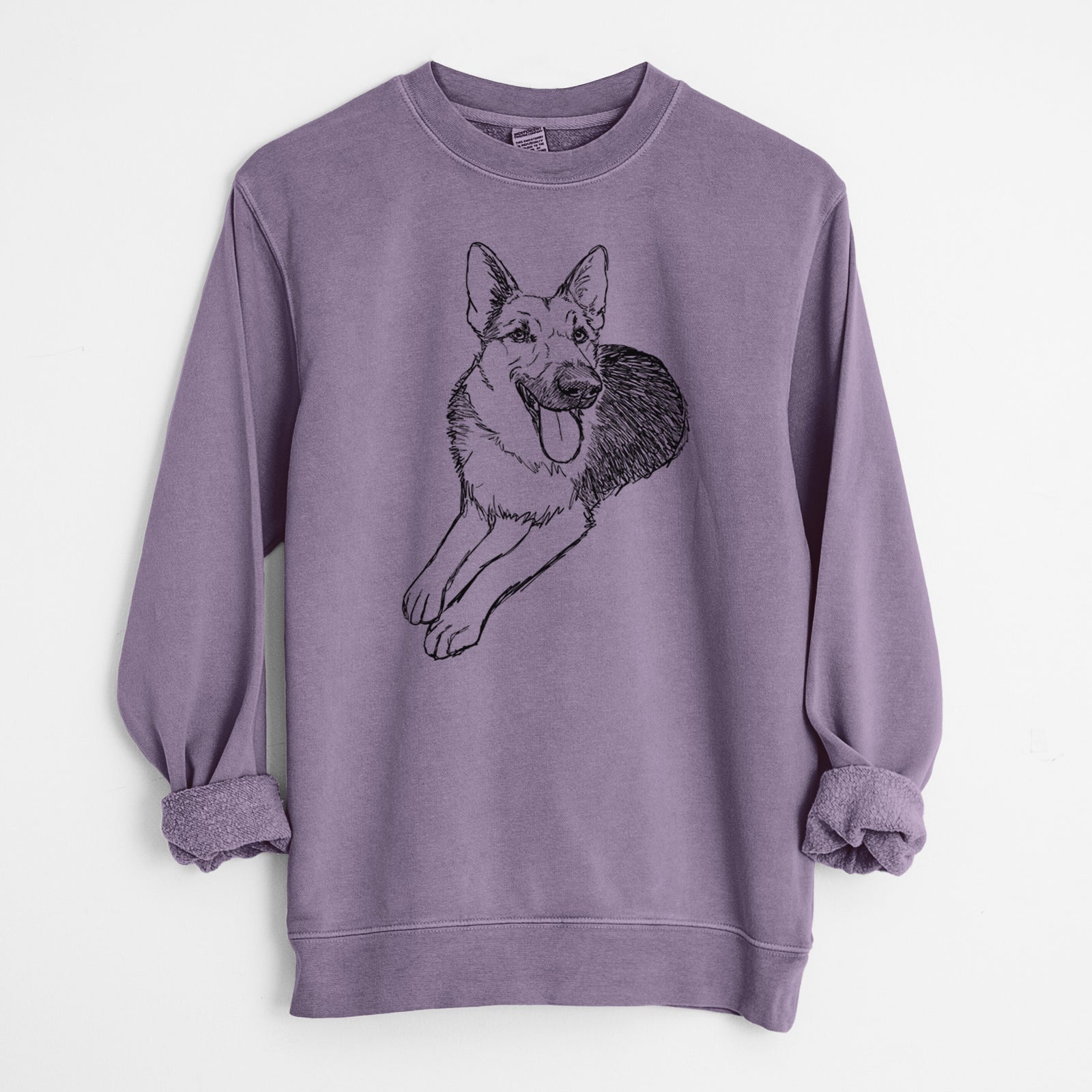 Doodled Ace the German Shepherd - Unisex Pigment Dyed Crew Sweatshirt