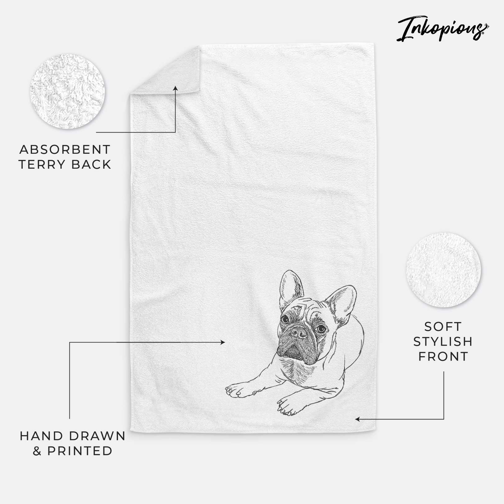 Doodled Alfredo the French Bulldog Decorative Hand Towel