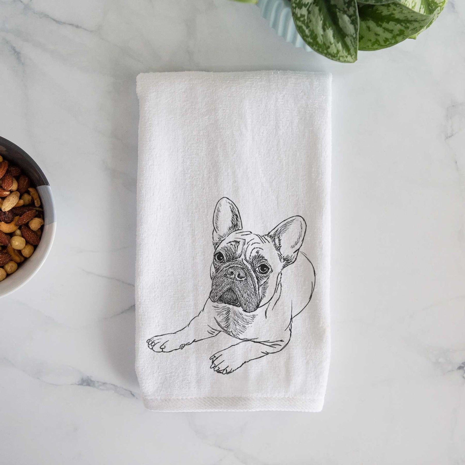 Doodled Alfredo the French Bulldog Decorative Hand Towel