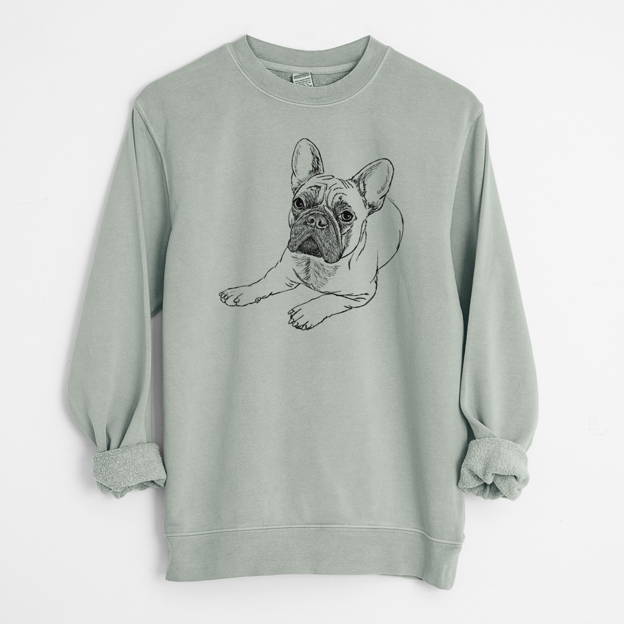 Doodled Alfredo the French Bulldog - Unisex Pigment Dyed Crew Sweatshirt