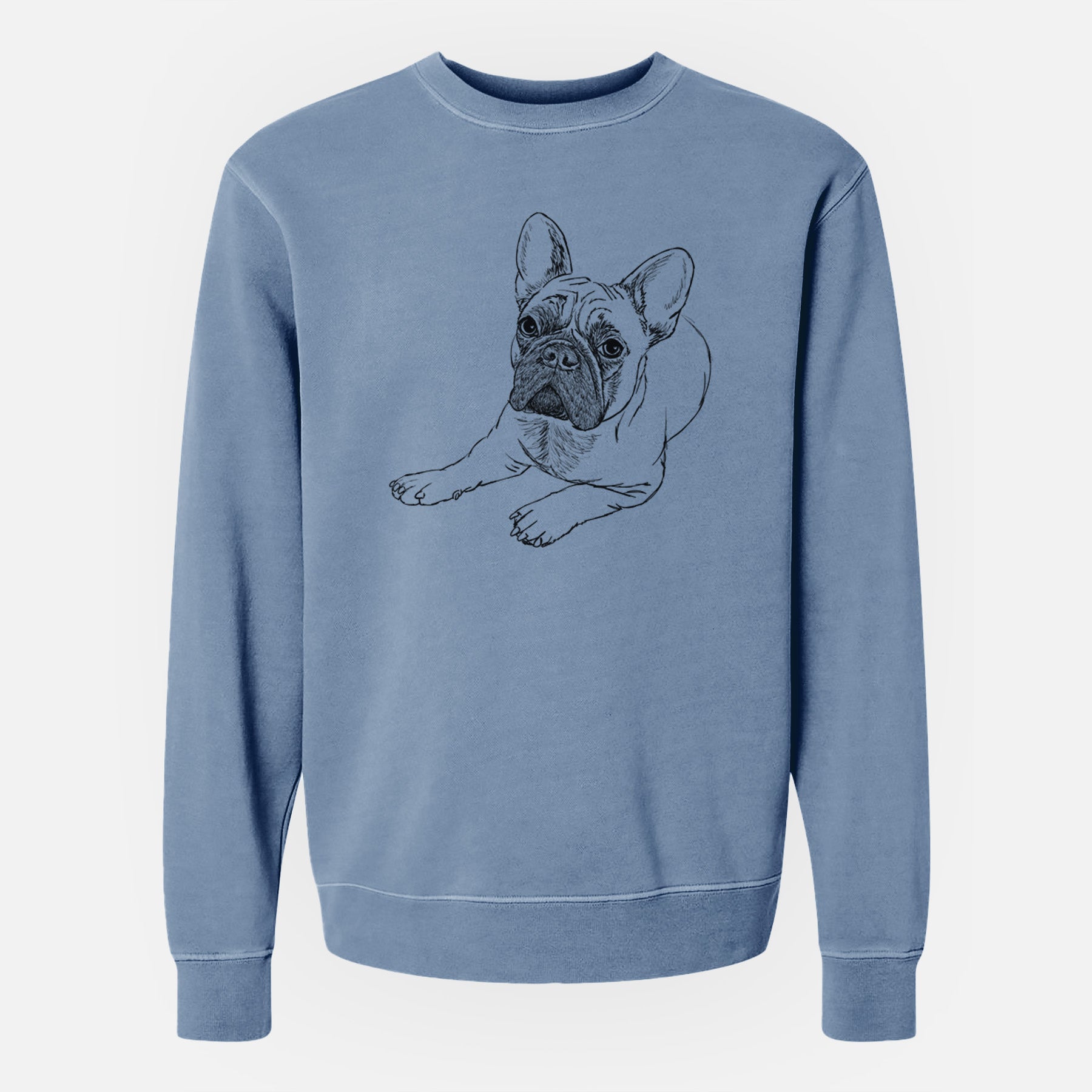 Doodled Alfredo the French Bulldog - Unisex Pigment Dyed Crew Sweatshirt