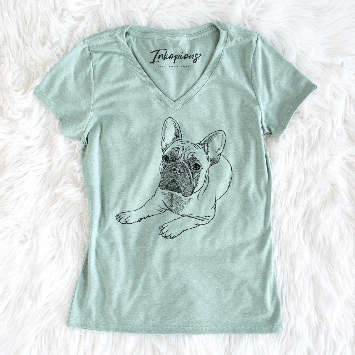 Doodled Alfredo the French Bulldog - Women&#39;s V-neck Shirt