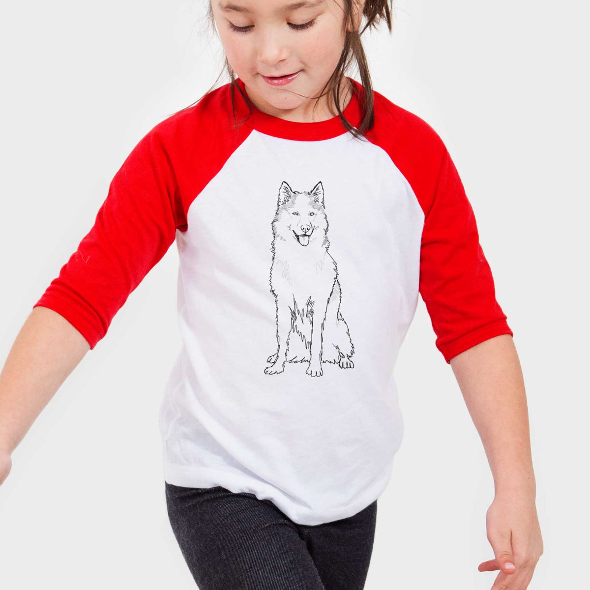 Doodled Allie the Siberian Husky - Youth 3/4 Long Sleeve