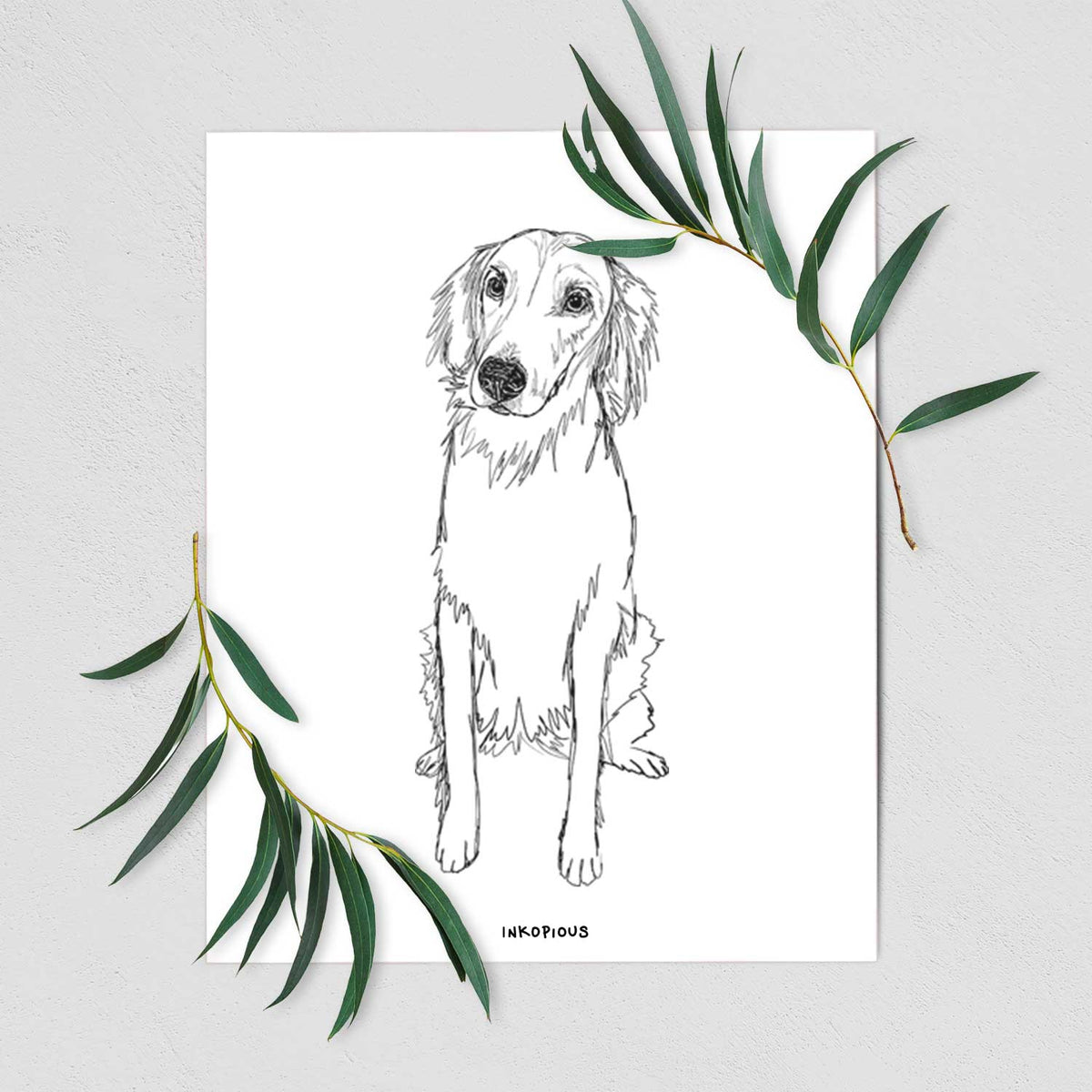 Doodled Amelia the Golden Retriever Art Print