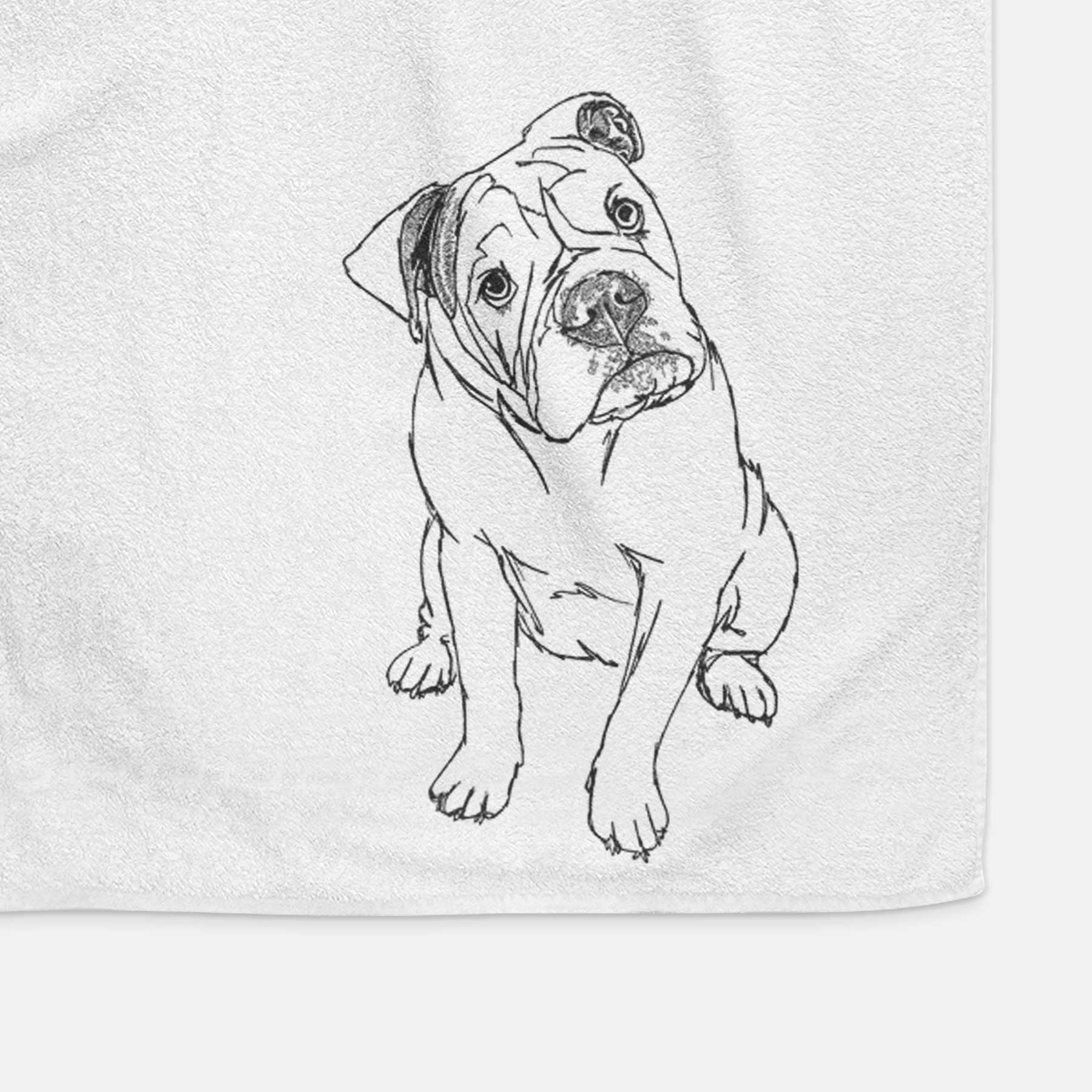 Doodled Archie the Olde English Bulldog Decorative Hand Towel