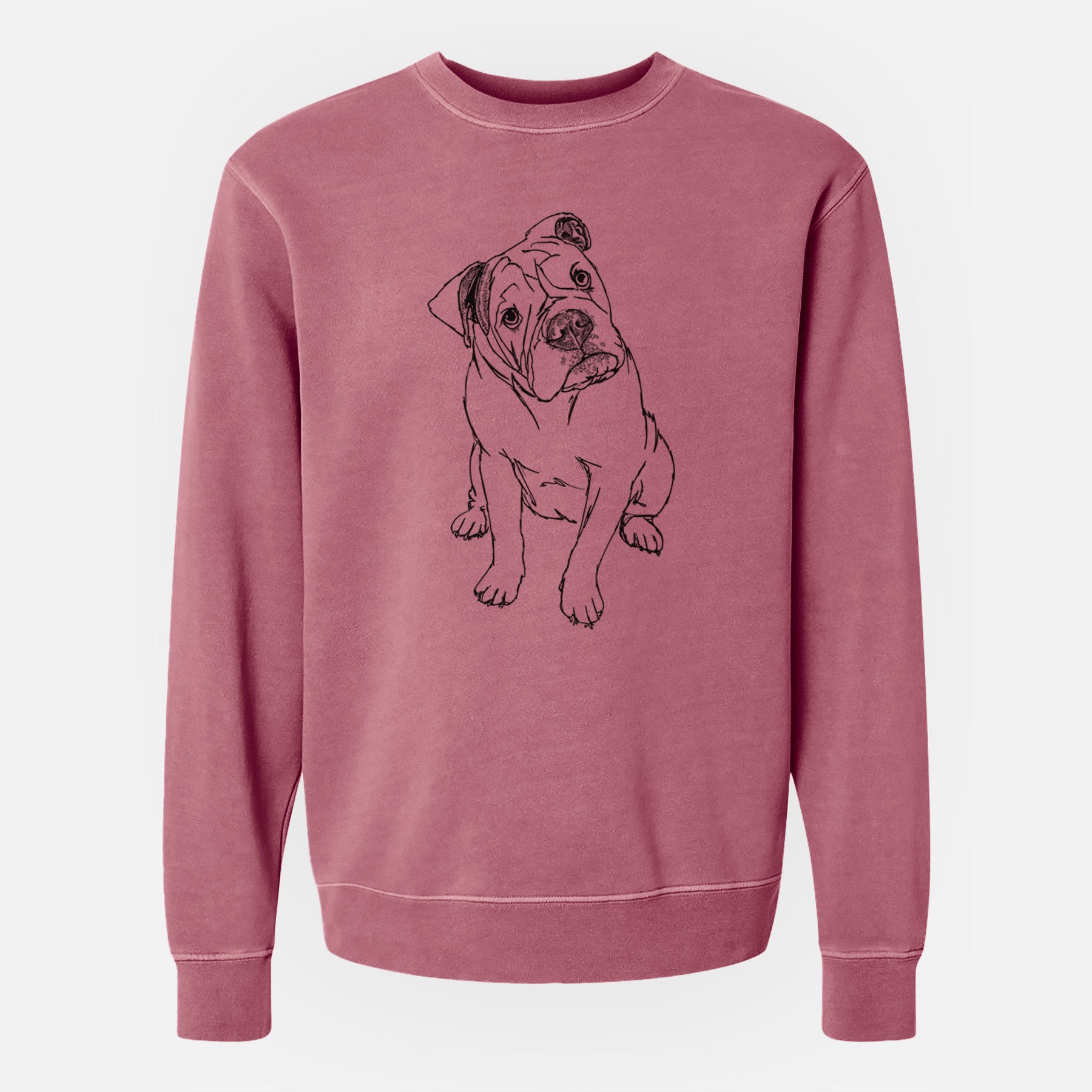 Doodled Archie the Olde English Bulldog - Unisex Pigment Dyed Crew Sweatshirt