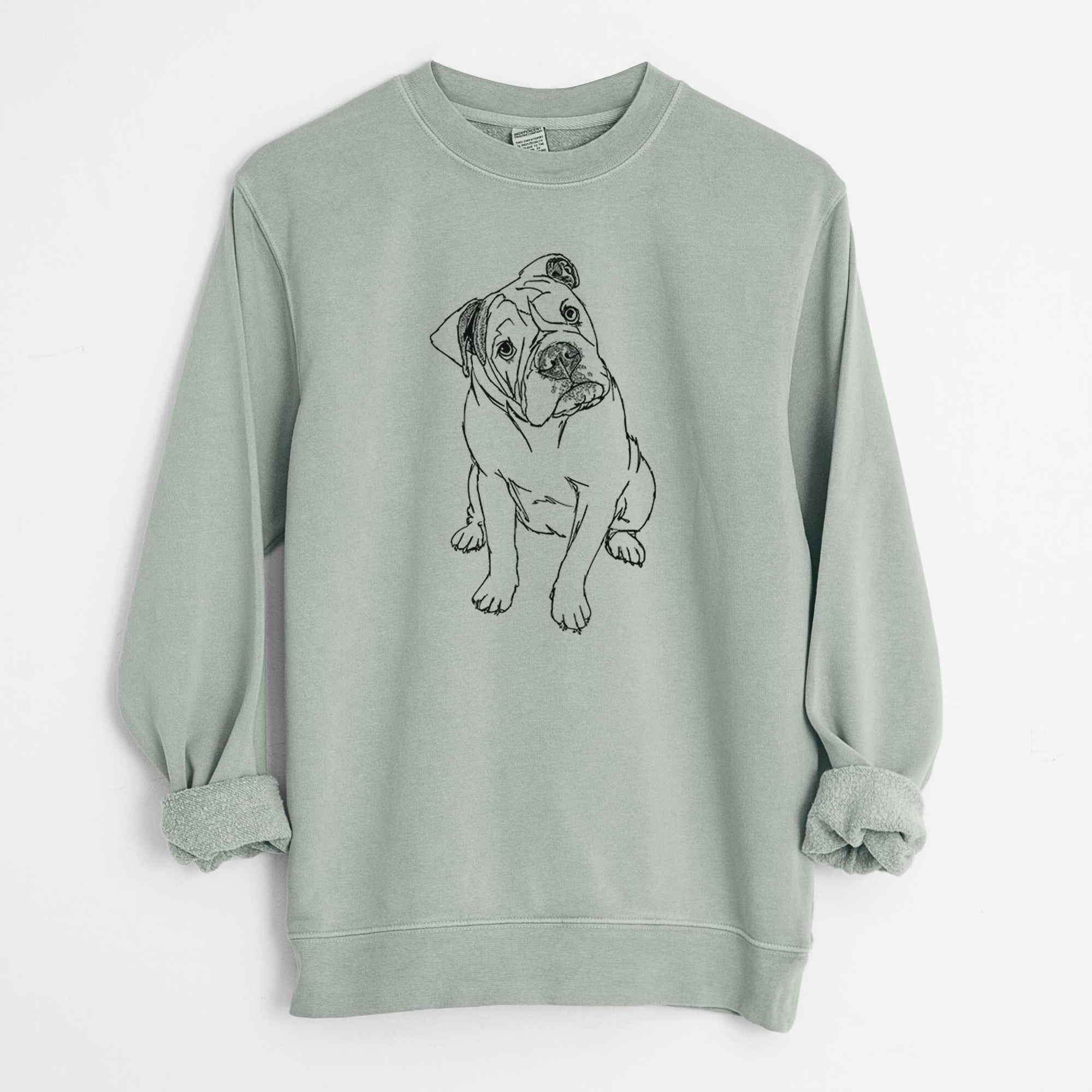 Doodled Archie the Olde English Bulldog - Unisex Pigment Dyed Crew Sweatshirt