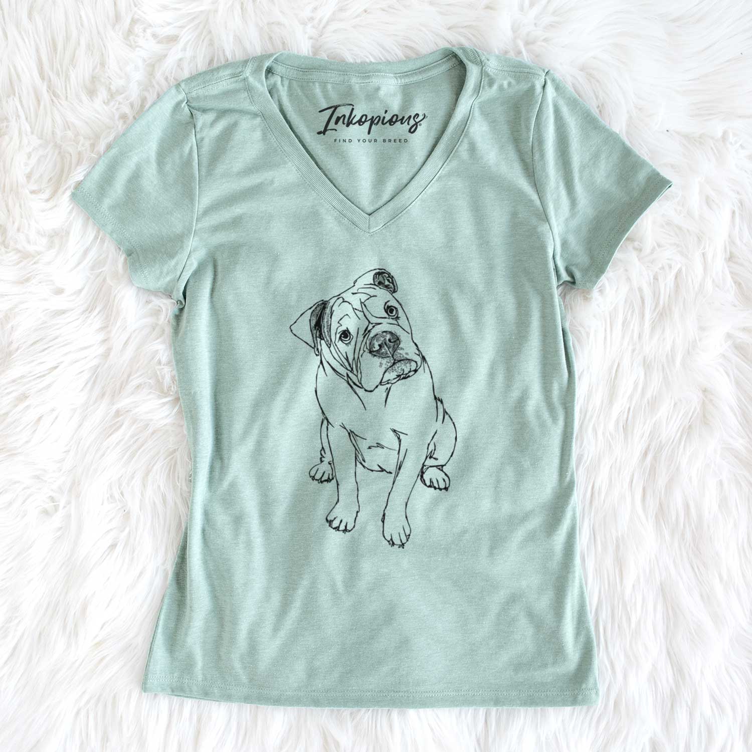 Doodled Archie the Olde English Bulldog - Women's V-neck Shirt