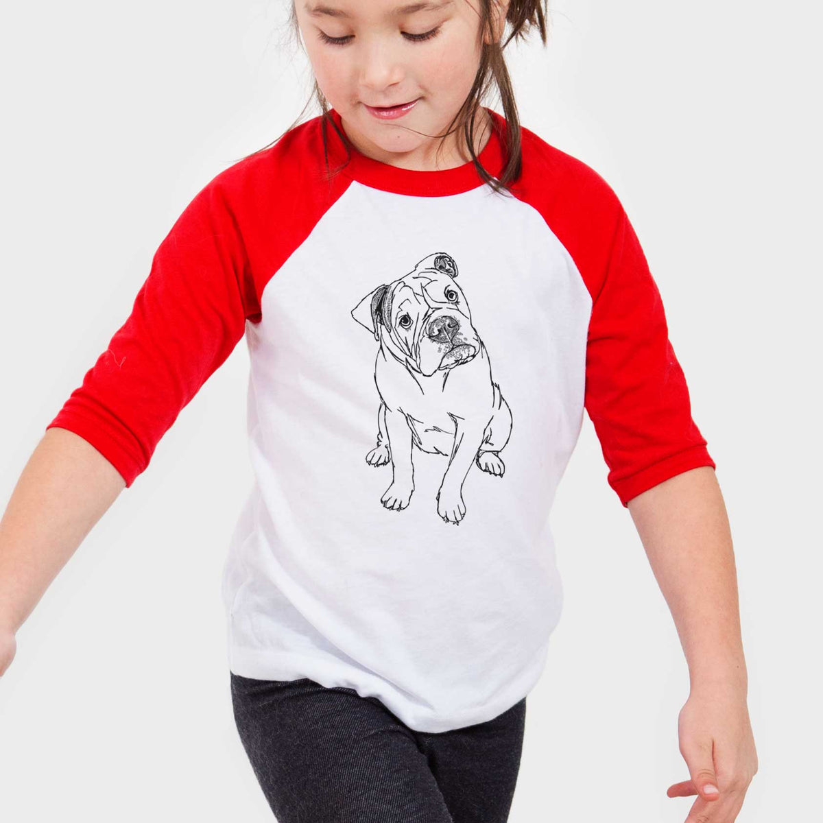 Doodled Archie the Olde English Bulldog - Youth 3/4 Long Sleeve