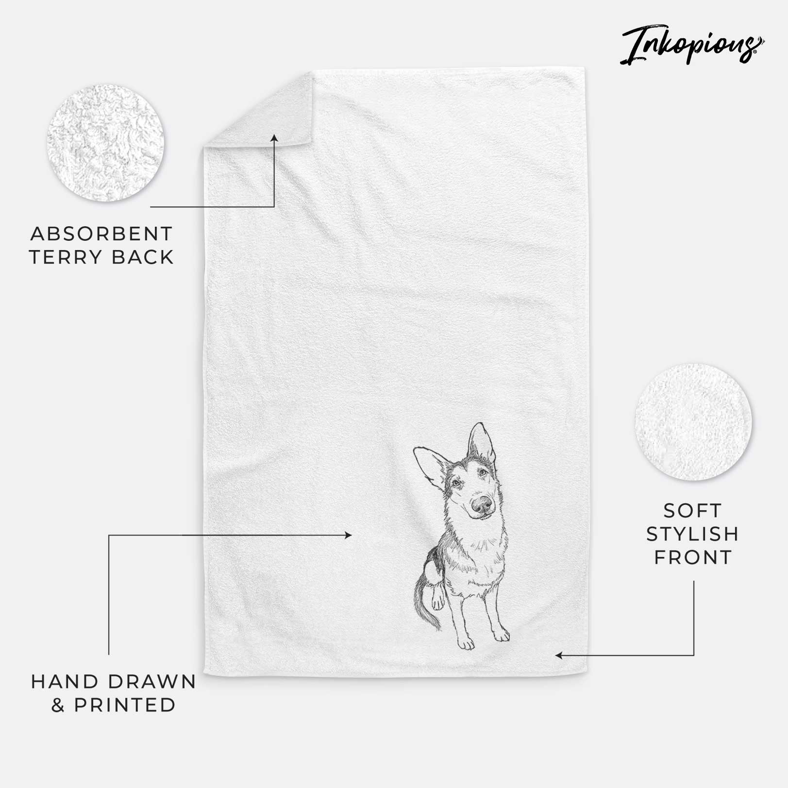 Doodled Archie the German Shepherd Decorative Hand Towel