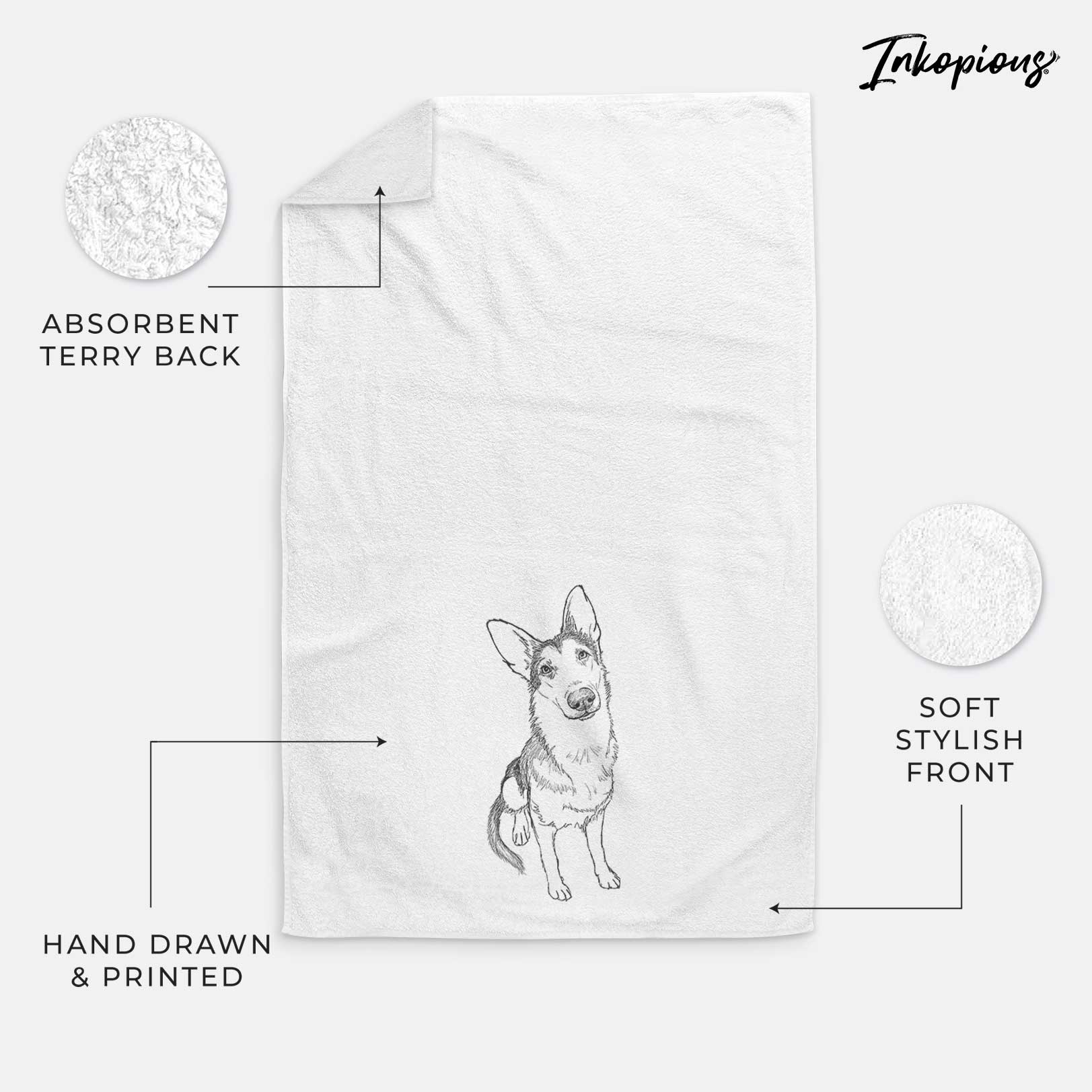 Doodled Archie the German Shepherd Decorative Hand Towel