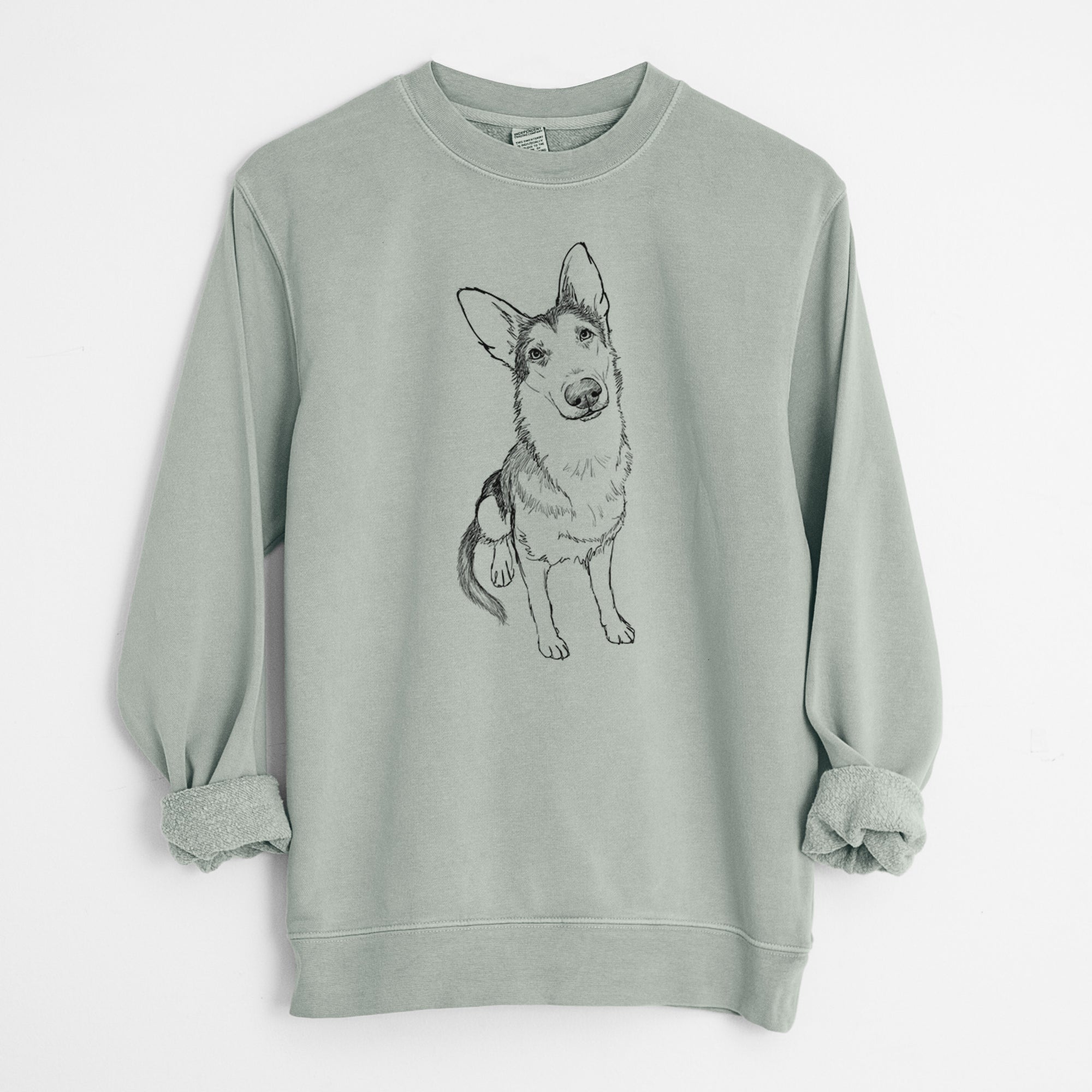 Doodled Archie the German Shepherd - Unisex Pigment Dyed Crew Sweatshirt