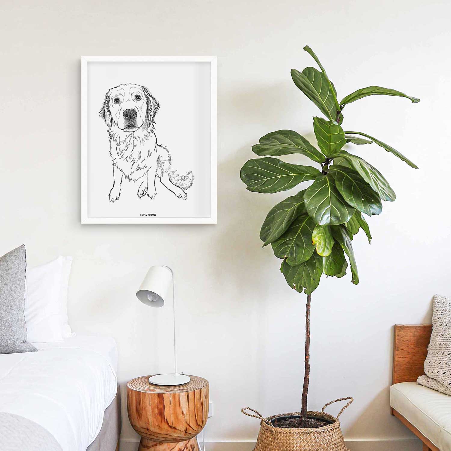 Doodled Autumn the Golden Retriever Puppy Art Print