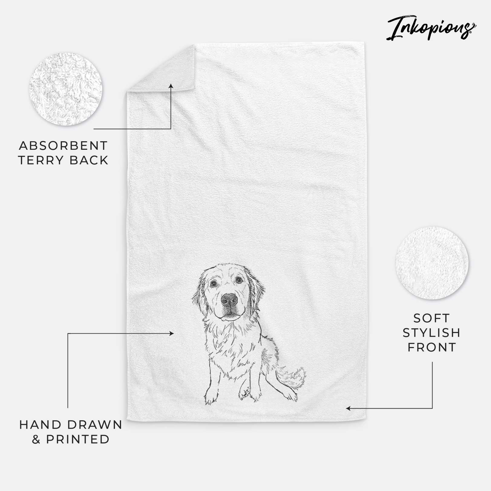 Doodled Autumn the Golden Retriever Puppy Decorative Hand Towel