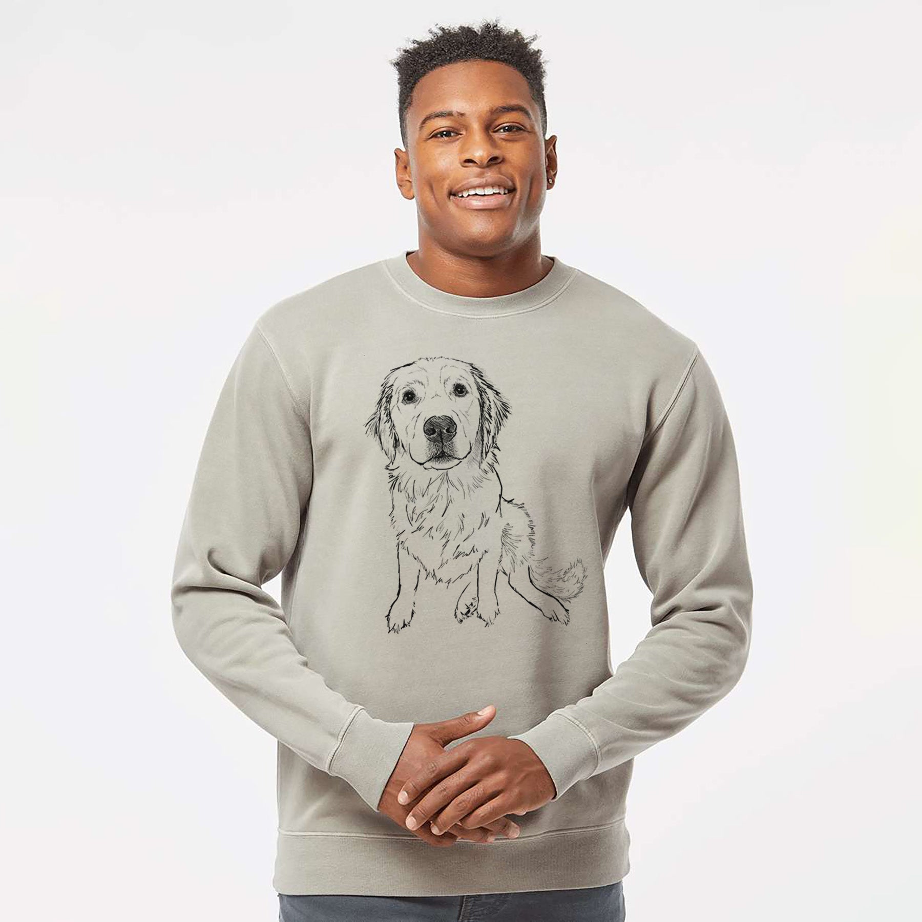 Doodled Autumn the Golden Retriever Puppy - Unisex Pigment Dyed Crew Sweatshirt