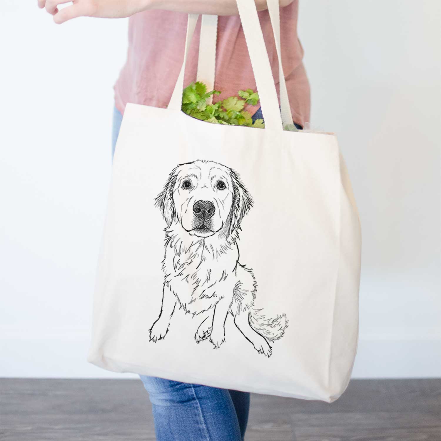 Doodled Autumn the Golden Retriever Puppy - Tote Bag