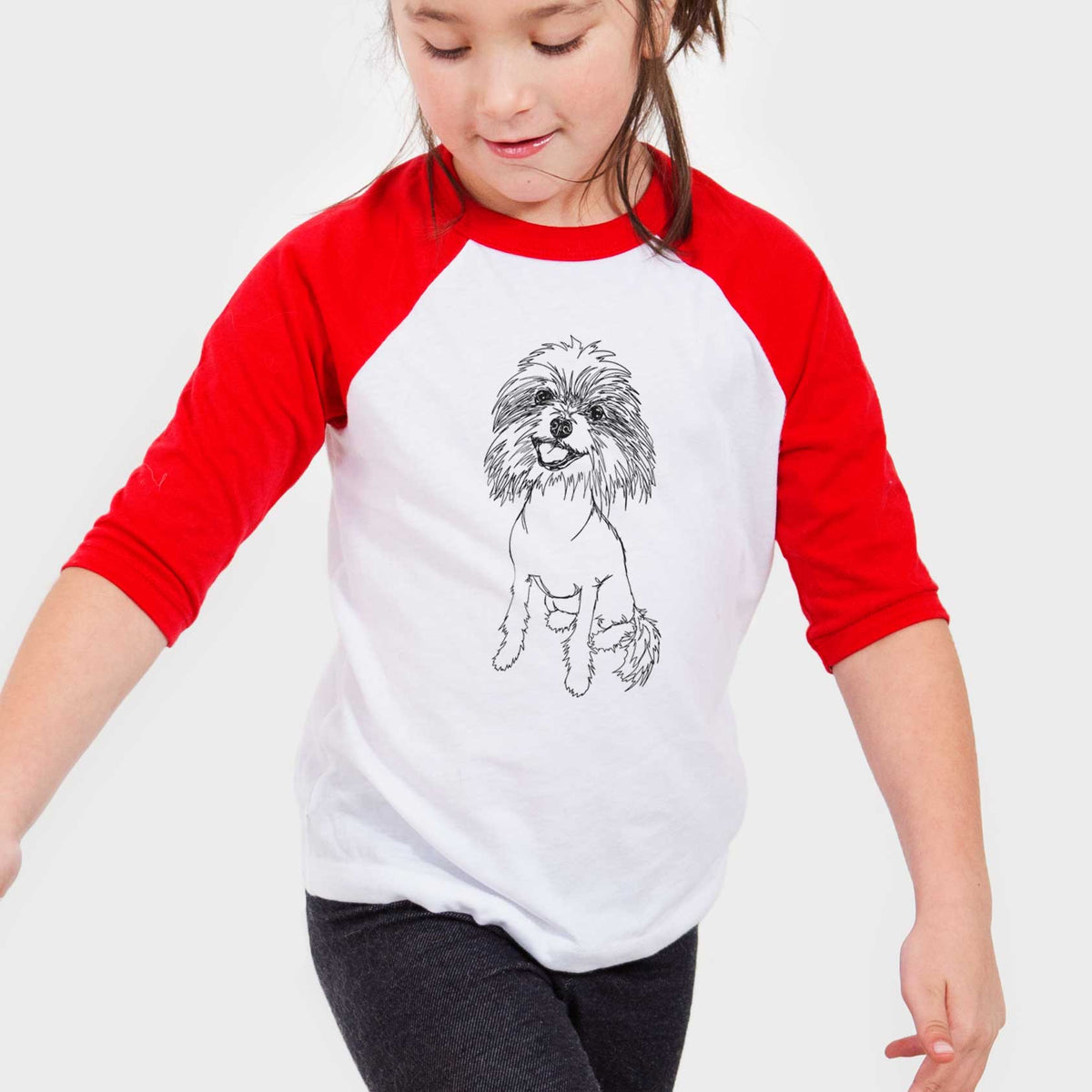 Doodled Ava the Chinese Crested - Youth 3/4 Long Sleeve