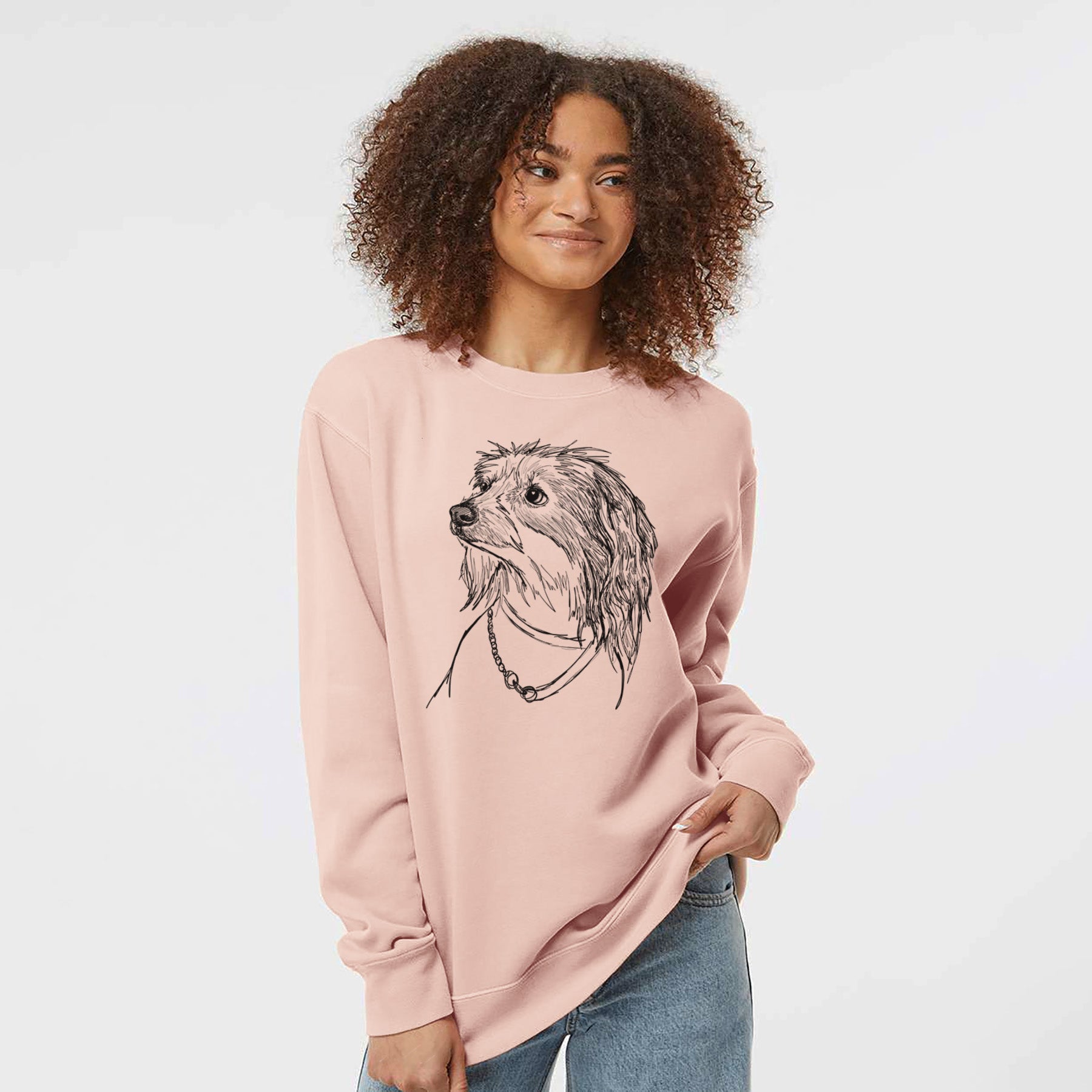 Doodled Ava Olivia the Chinese Crested - Unisex Pigment Dyed Crew Sweatshirt