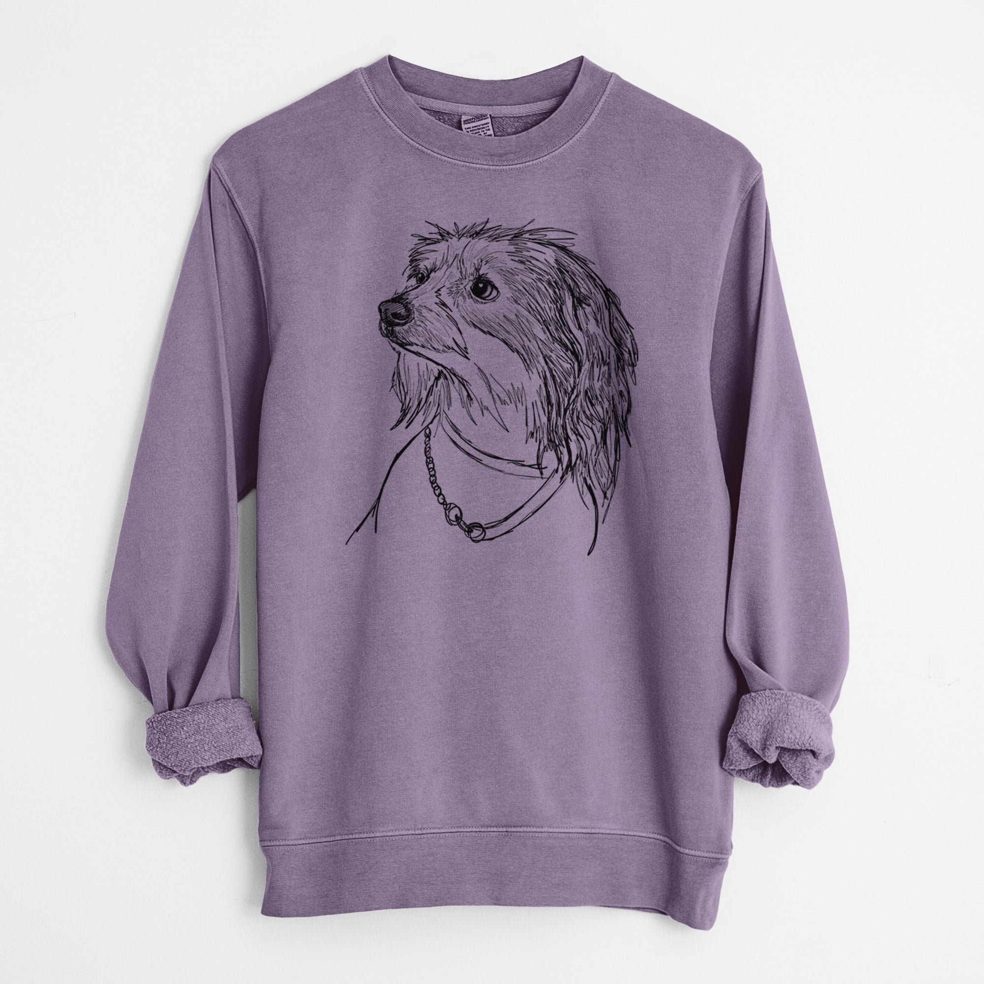 Doodled Ava Olivia the Chinese Crested - Unisex Pigment Dyed Crew Sweatshirt