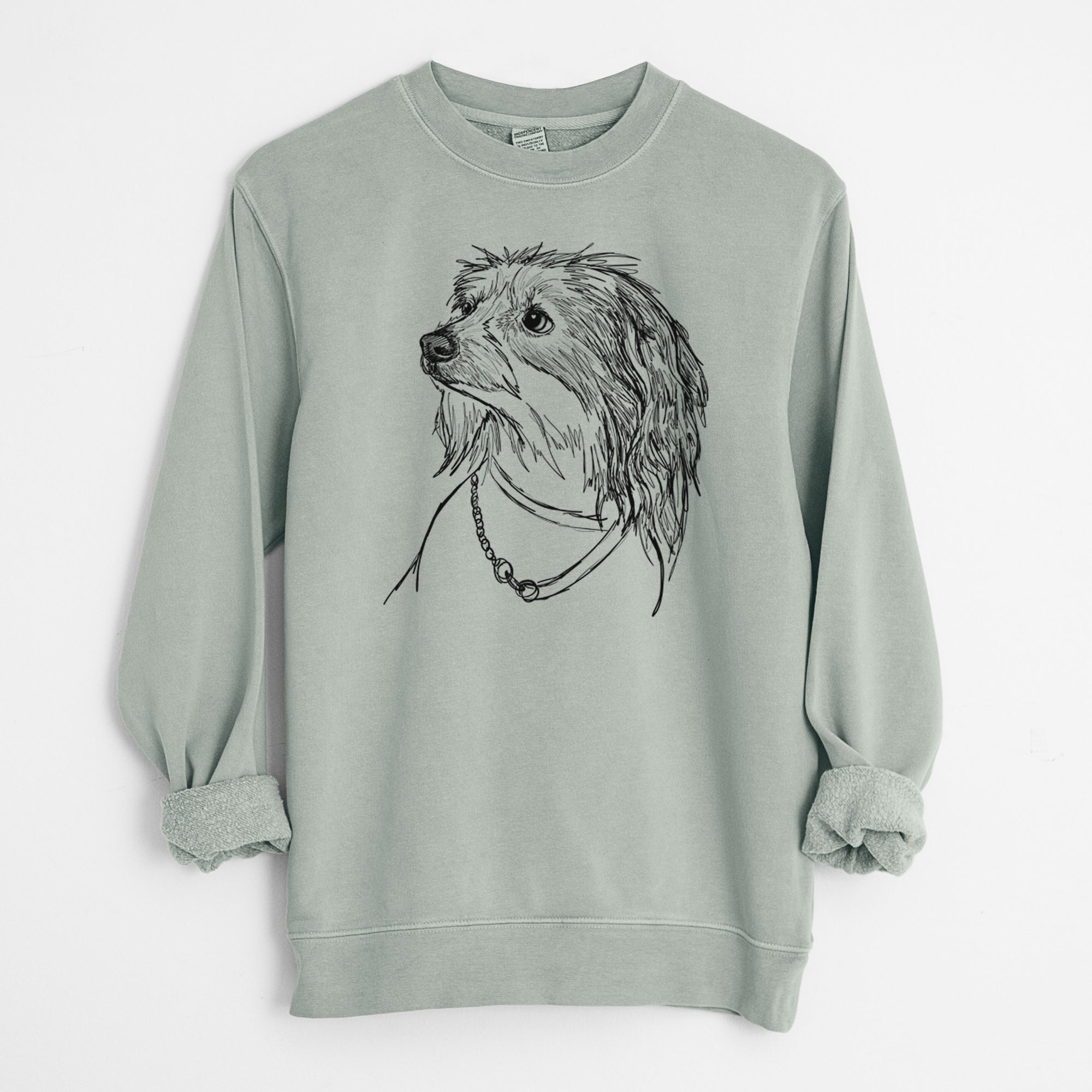 Doodled Ava Olivia the Chinese Crested - Unisex Pigment Dyed Crew Sweatshirt