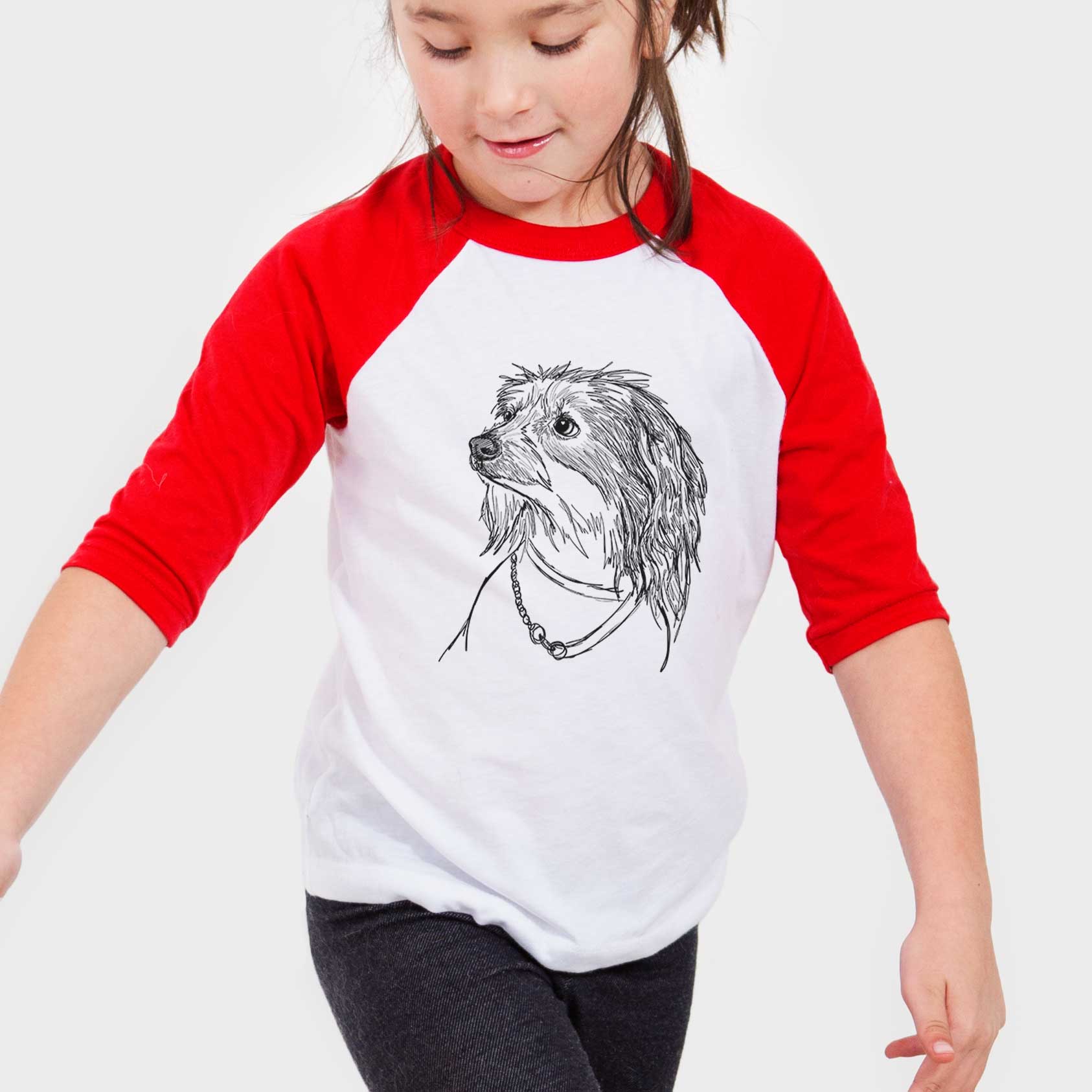 Doodled Ava Olivia the Chinese Crested - Youth 3/4 Long Sleeve