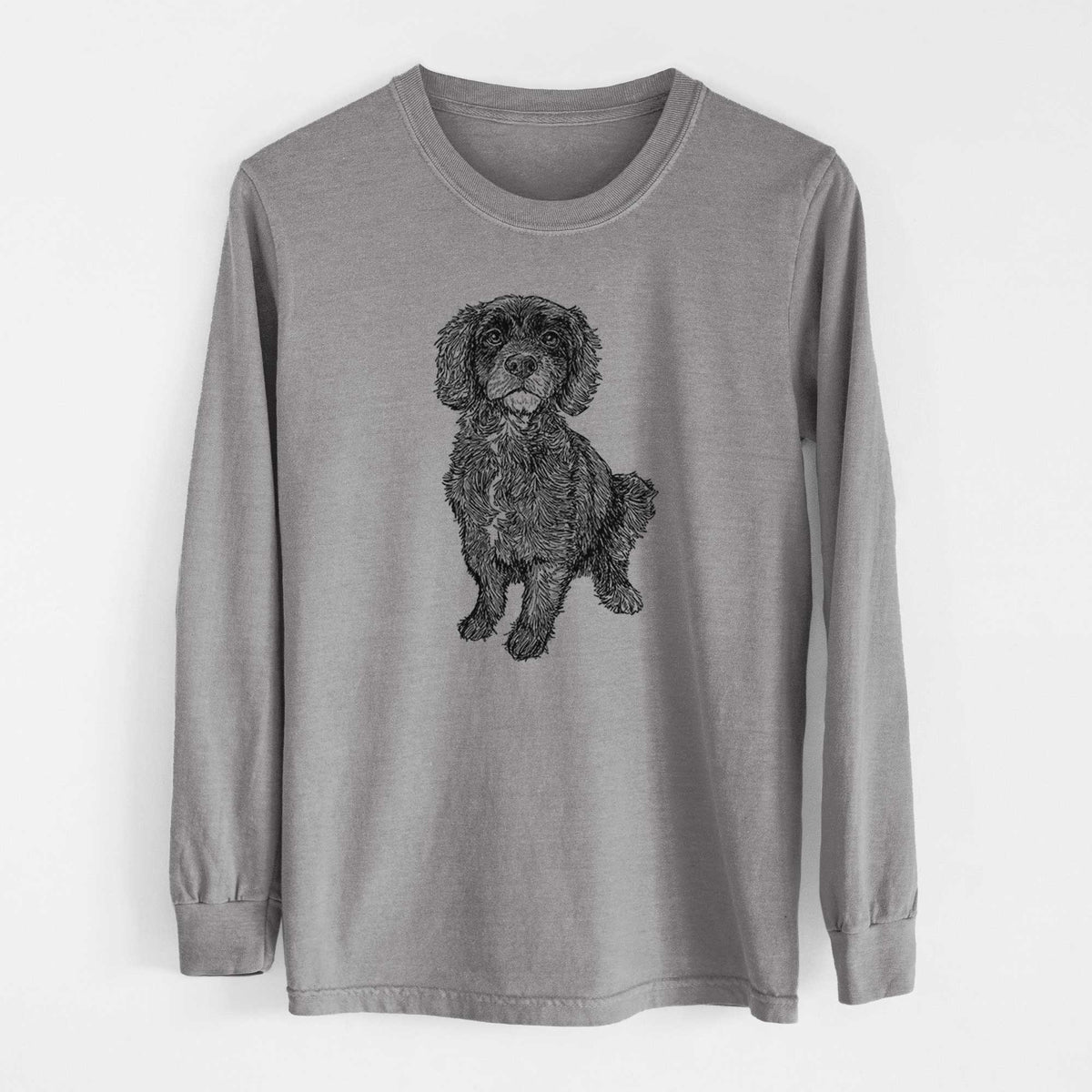 Doodled Bama the Cocker Spaniel Mix - Heavyweight 100% Cotton Long Sleeve