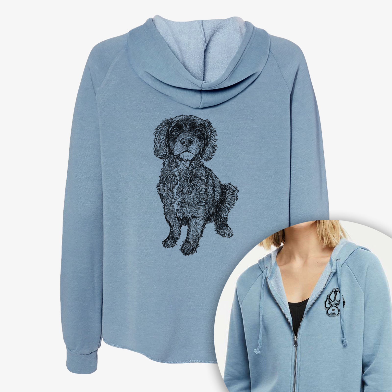 Doodled Bama the Cocker Spaniel Mix - Women's Cali Wave Zip-Up Sweatshirt