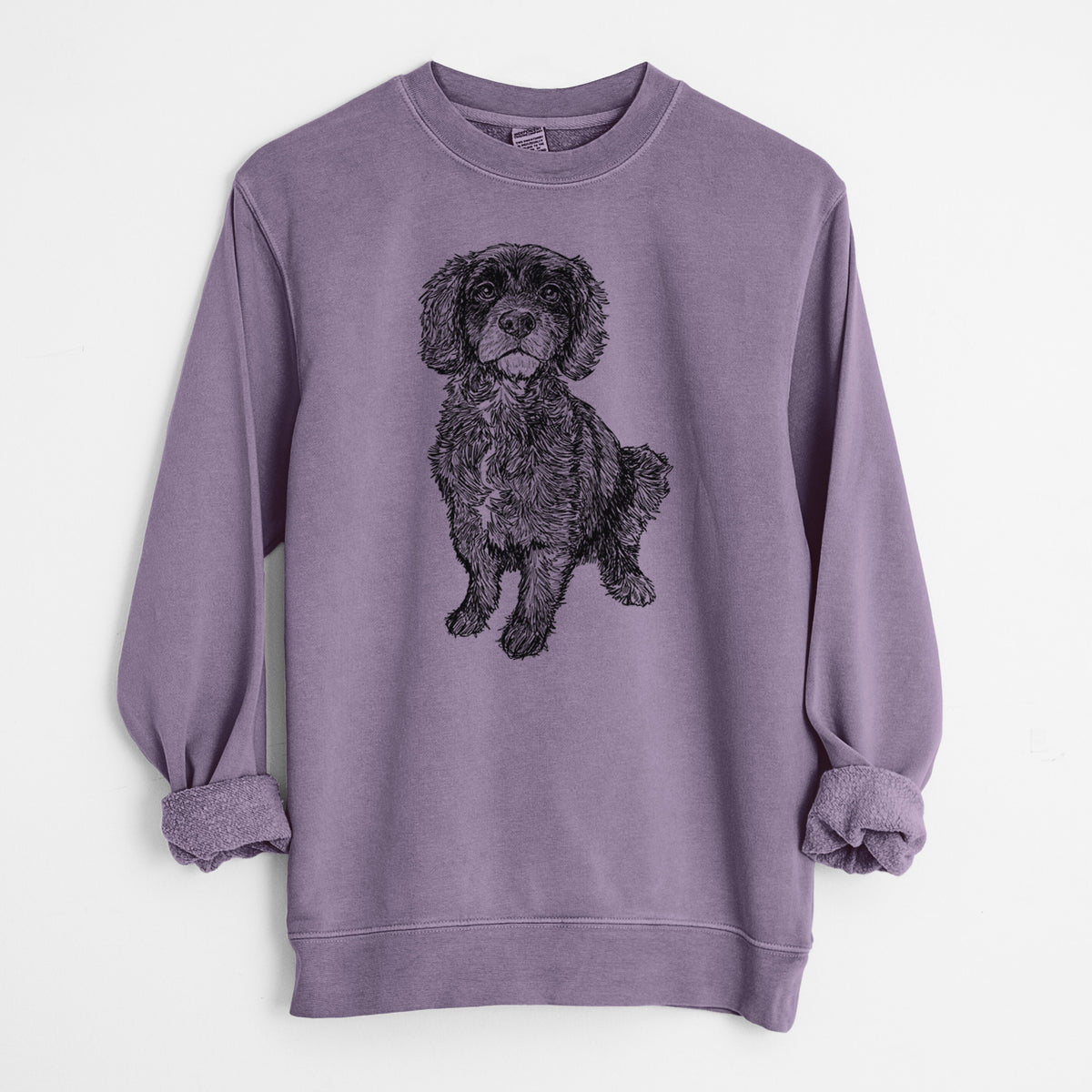 Doodled Bama the Cocker Spaniel Mix - Unisex Pigment Dyed Crew Sweatshirt