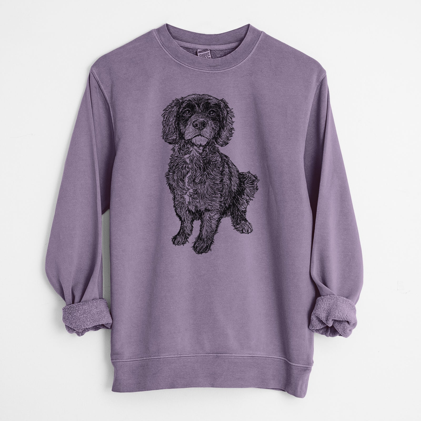 Doodled Bama the Cocker Spaniel Mix - Unisex Pigment Dyed Crew Sweatshirt