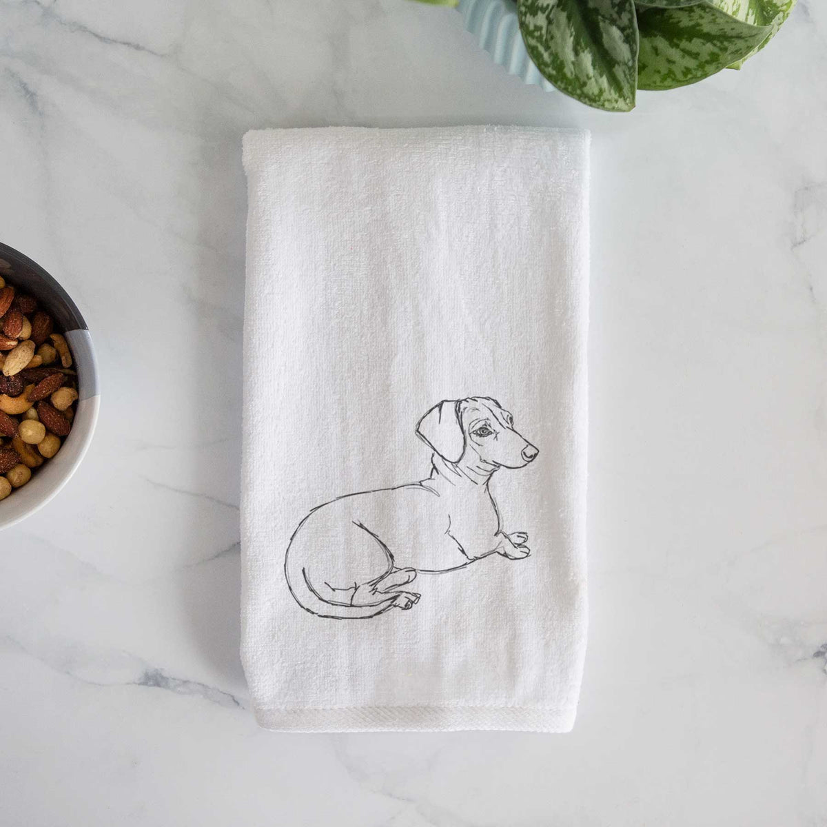 Doodled Bambi the Dachshund Decorative Hand Towel