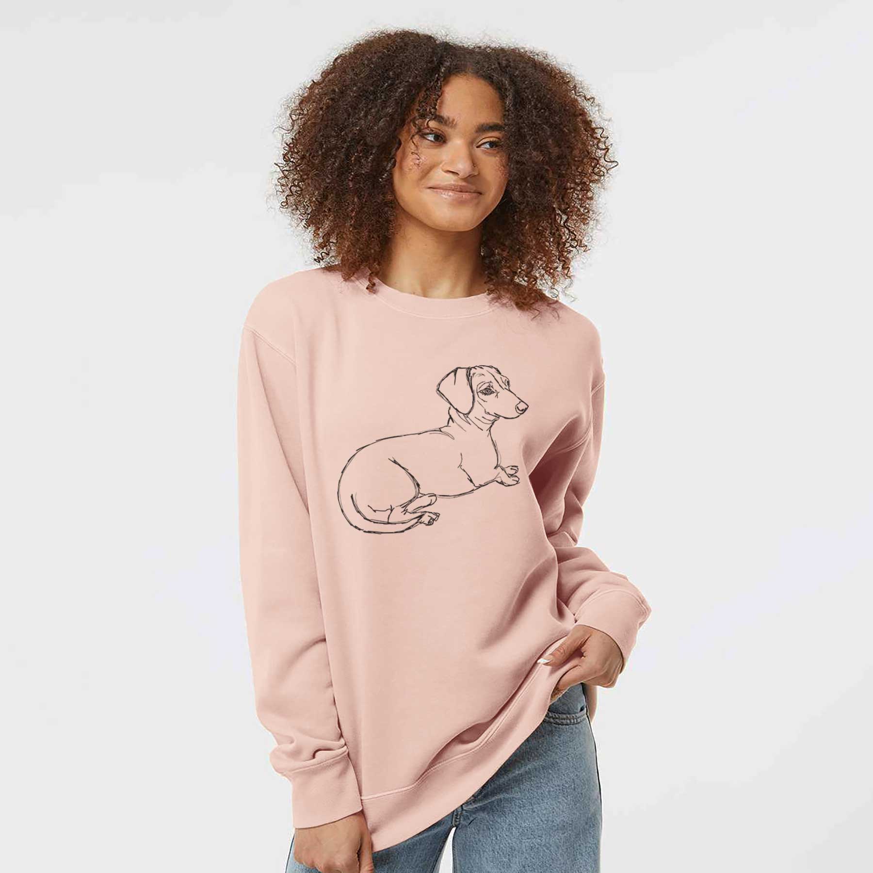 Doodled Bambi the Dachshund - Unisex Pigment Dyed Crew Sweatshirt