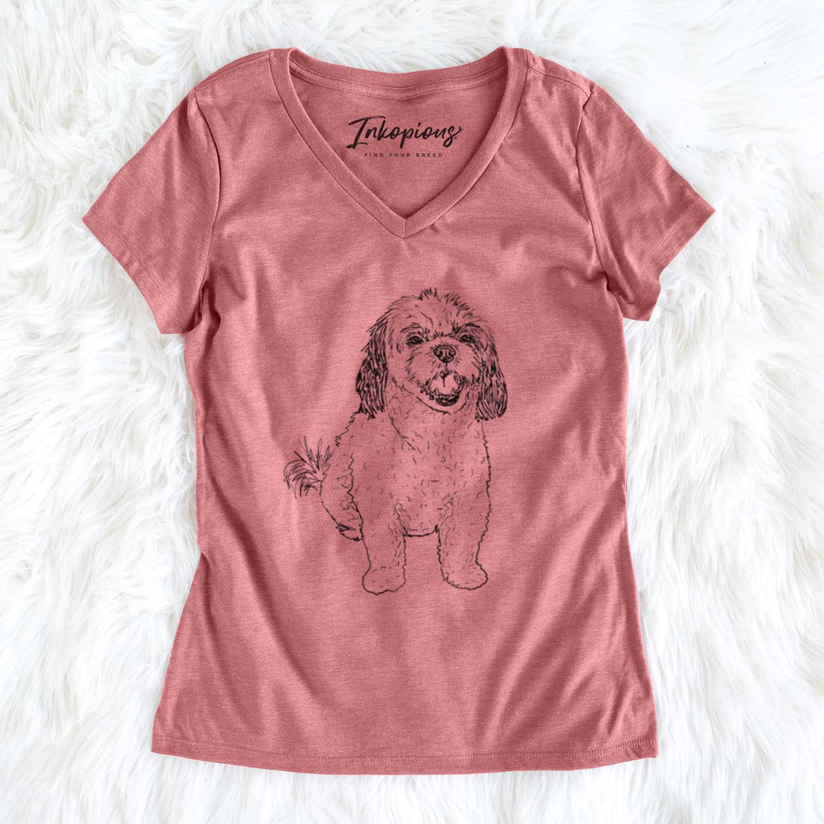 Doodled Bandit the Mixed Breed - Women&#39;s V-neck Shirt