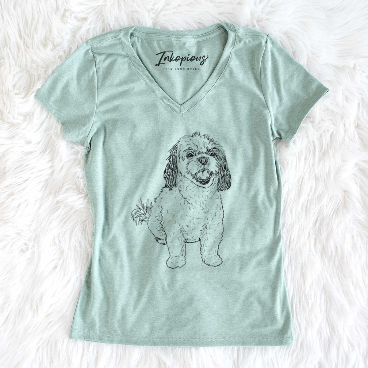 Doodled Bandit the Mixed Breed - Women's V-neck Shirt