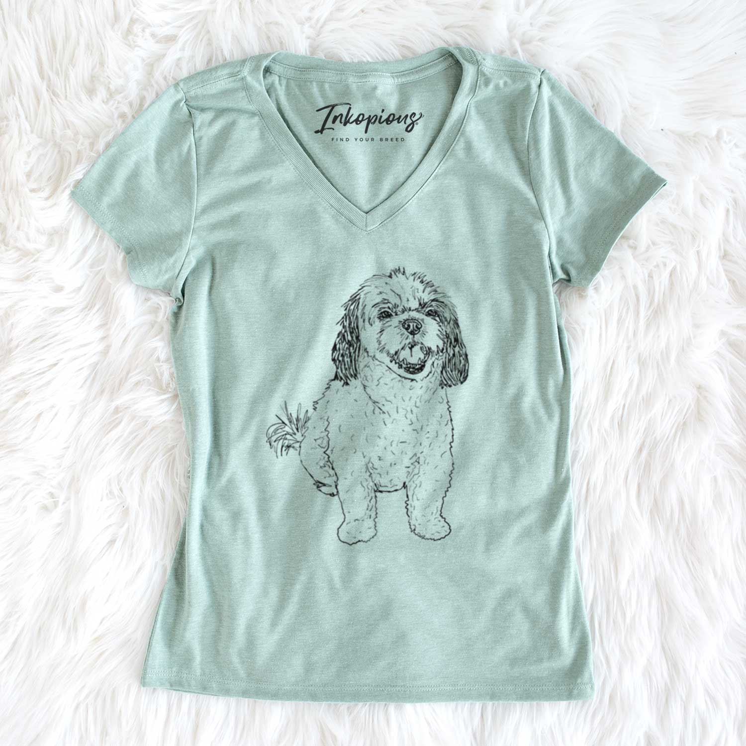 Doodled Bandit the Mixed Breed - Women's V-neck Shirt
