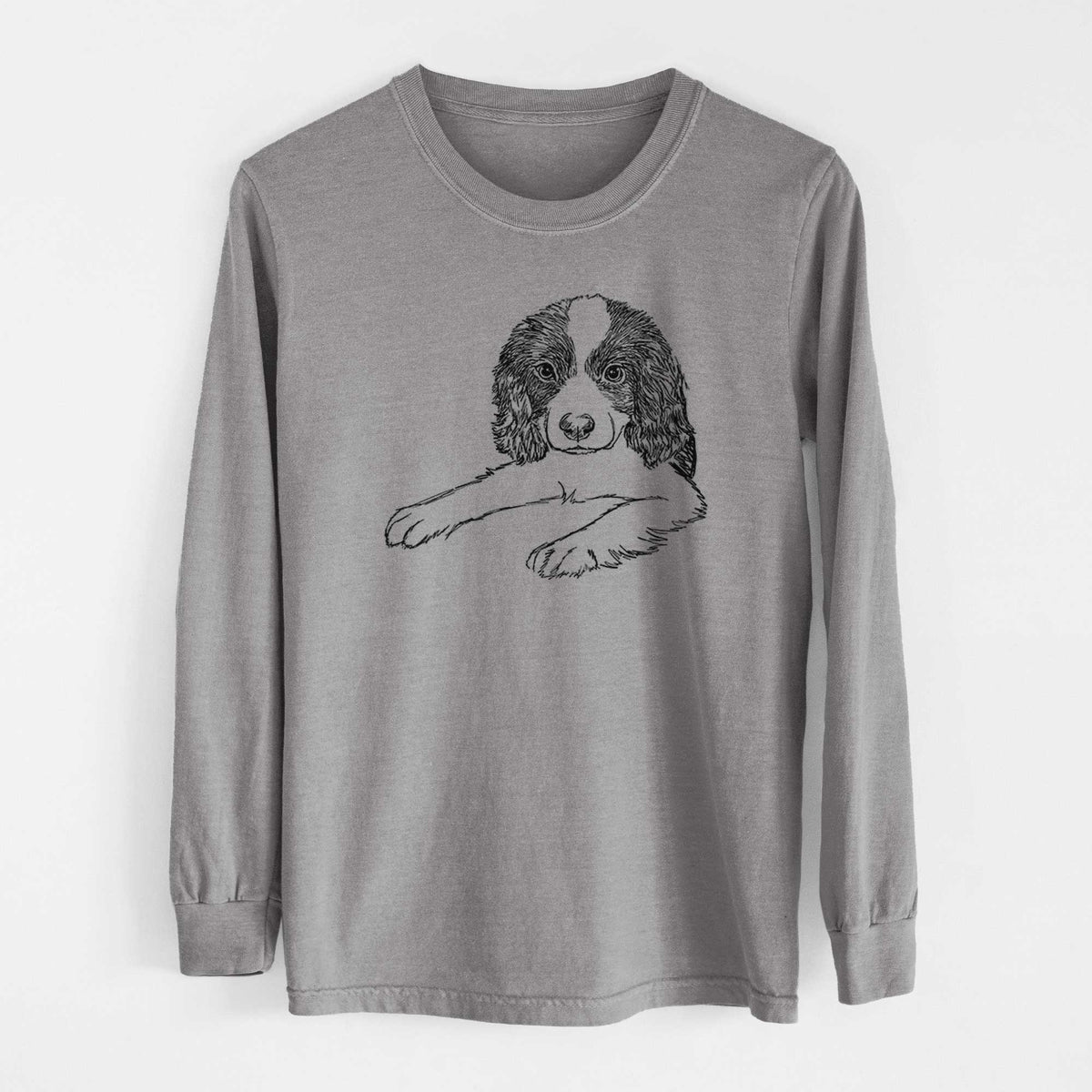 Doodled Bandit the English Springer Spaniel Puppy - Heavyweight 100% Cotton Long Sleeve